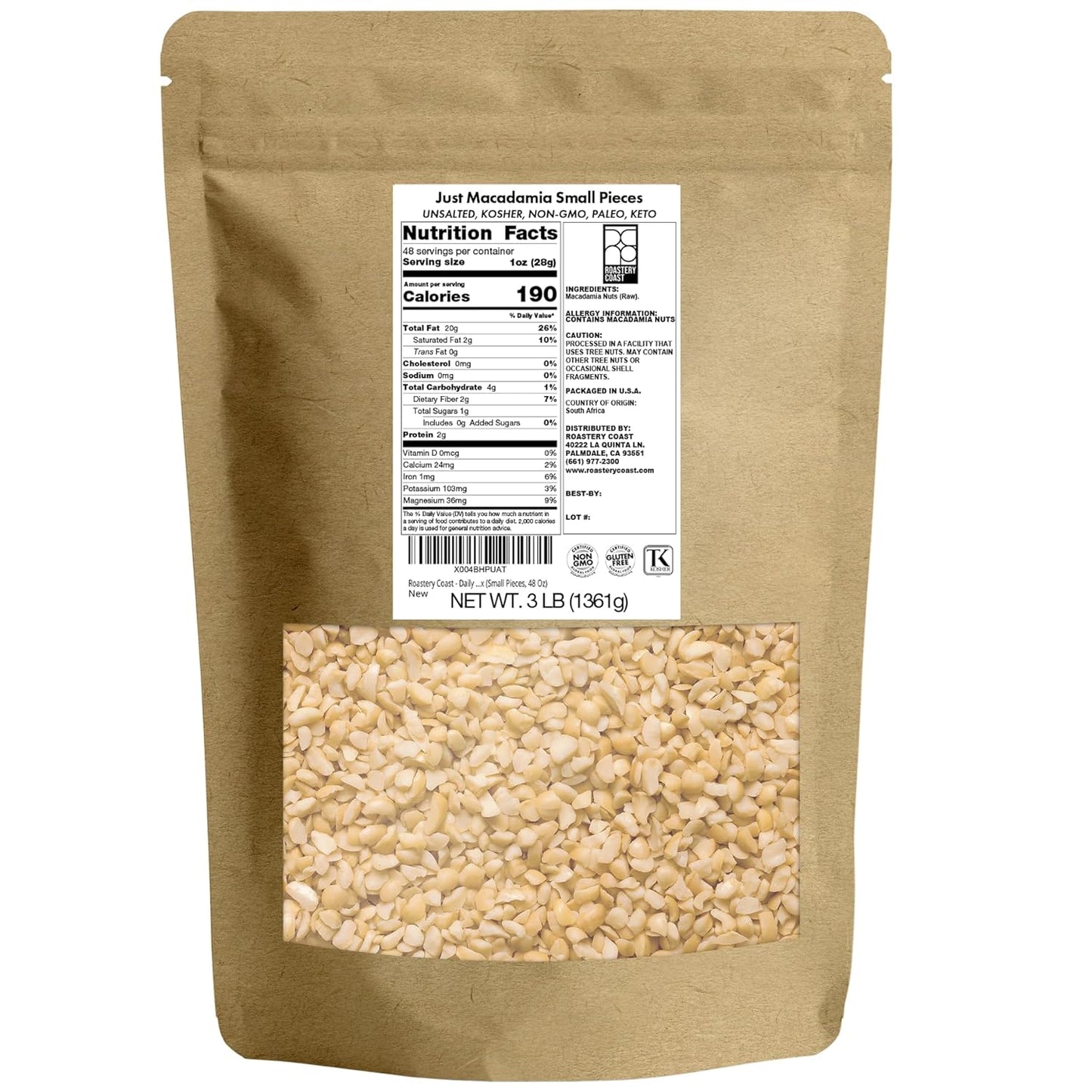 Roastery Coast - Daily Nuts | Just Raw Macadamia Nuts Unsalted | Bulk Nuts |Snack Nuts | Healthy Nuts | Gluten Free | Macadamia Nut Butter | Non GMO | Nut Snacks | Unsalted Nuts | Keto Snack Mix
