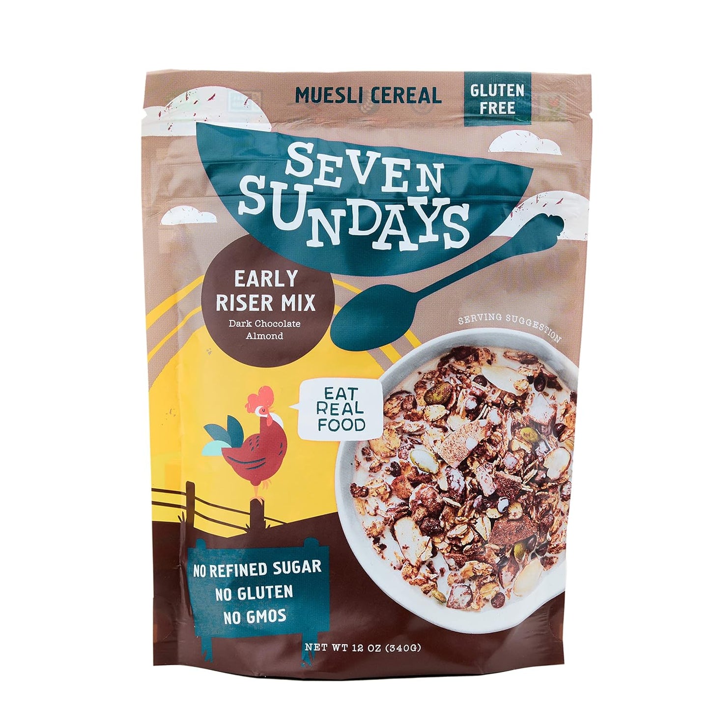Seven Sundays Classic Bircher Apple Cinnamon Almond Muesli Cereal - 12 Oz Pouch - Certified Gluten Free Muesli - Non GMO, No Refined Sugar and Kosher