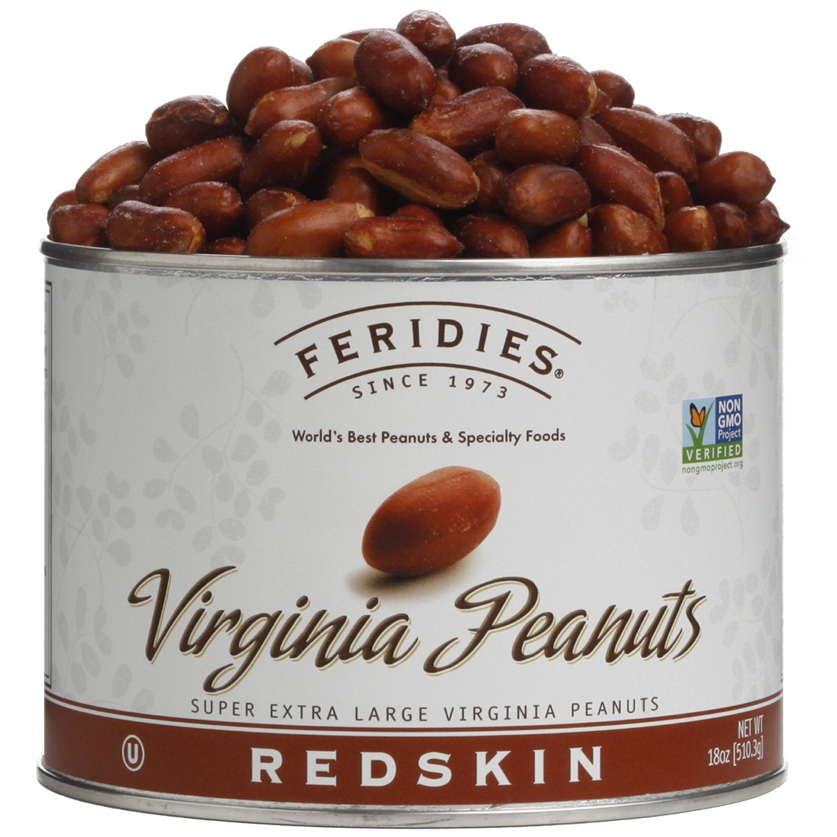 FERIDIES Extra Large Gourmet Virginia Salted Peanuts, Cooked in Pure Peanut Oil, No Preservatives, Non-Gmo, Kosher Certified - 36 Oz Tin - Big Mart USA