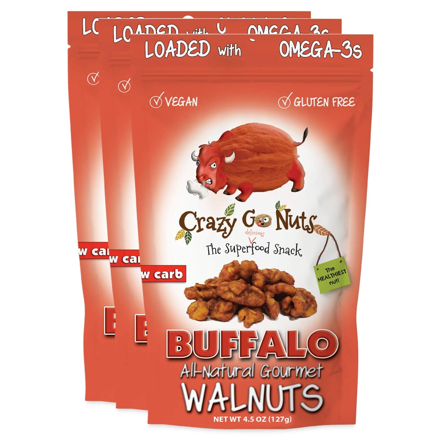 Crazy Go Nuts Walnuts - Maple, 4.5 Oz (3-Pack) - Healthy Snacks, Vegan, Low Carb, Gluten Free, Superfood - Natural, Non-Gmo, ALA, Omega 3 Fatty Acids, Good Fats, and Antioxidants - Big Mart USA