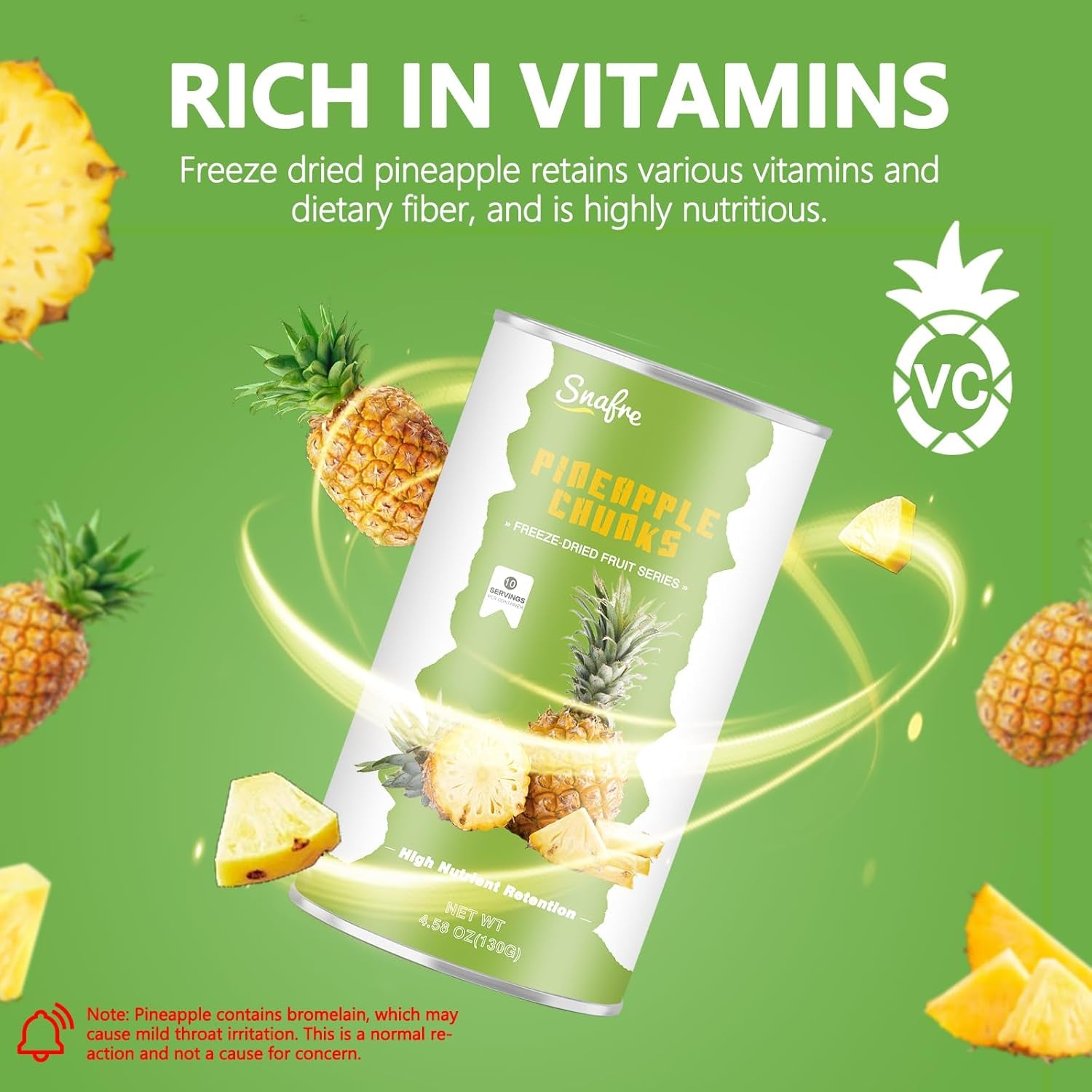 Freeze Dried Pineapple Chunks, Freeze Dried Fruit, 130G/4.58OZ Frozen Pineapple for Yogurt, Cereal, Baking, Milkshakes, No Additives, Crispy Taste - Big Mart USA