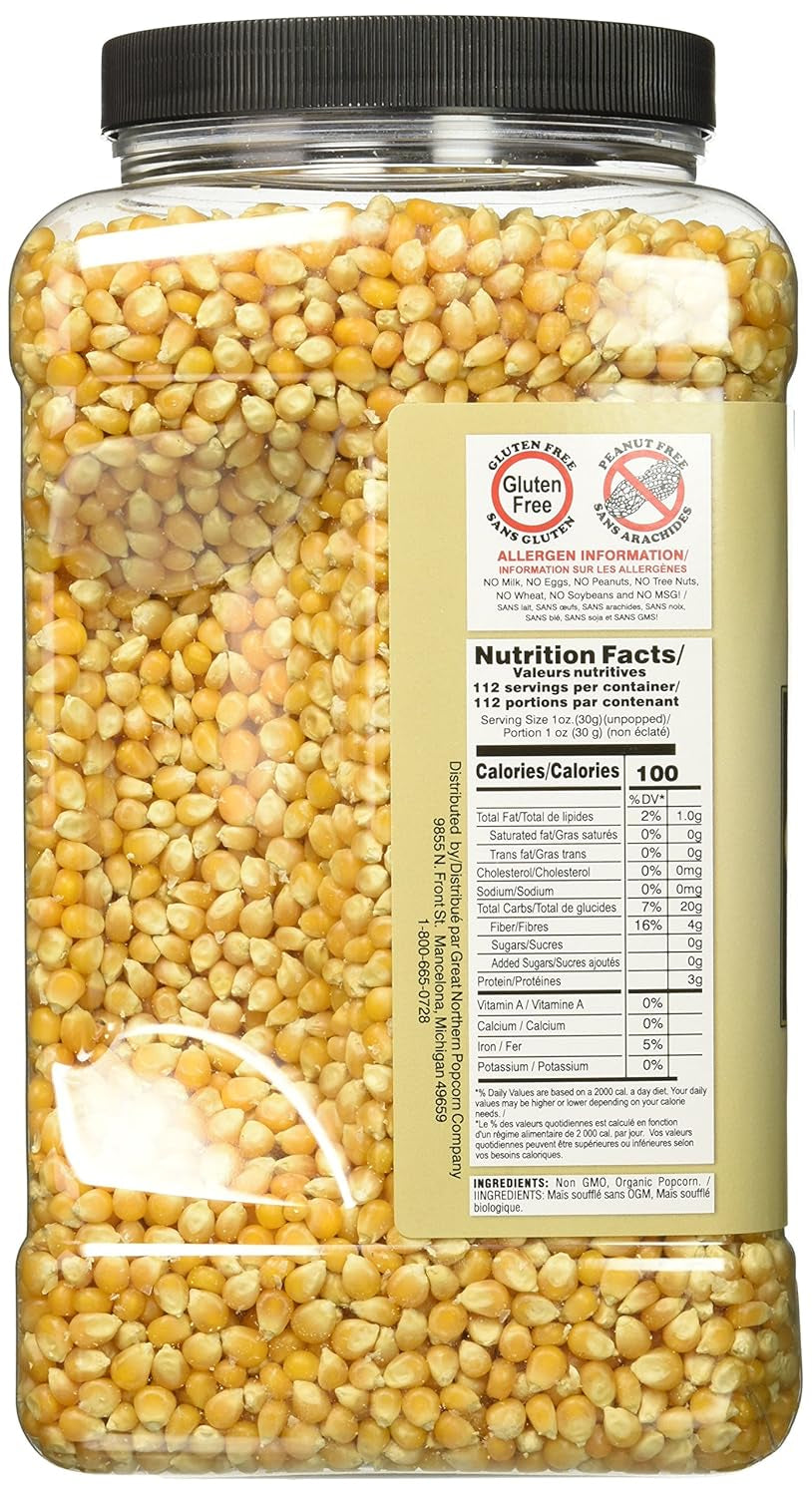 Organic Popcorn Kernels - 7Lbs Resealable Bulk Jug of Gourmet Popping Corn for Microwave, Stovetop, and Popper Machines by Great Northern Popcorn - Big Mart USA