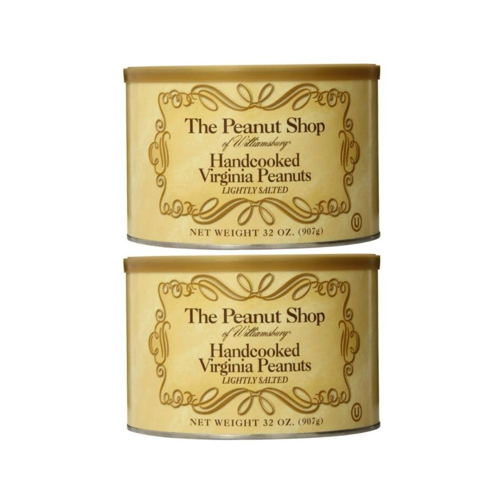 The Peanut Shop of Williamsburg Extra-Large Handcooked Lightly Salted Virginia Peanuts Williamsburg Peanuts Non-Gmo Kosher Gluten-Free No Preservatives - 32 Oz Tin
