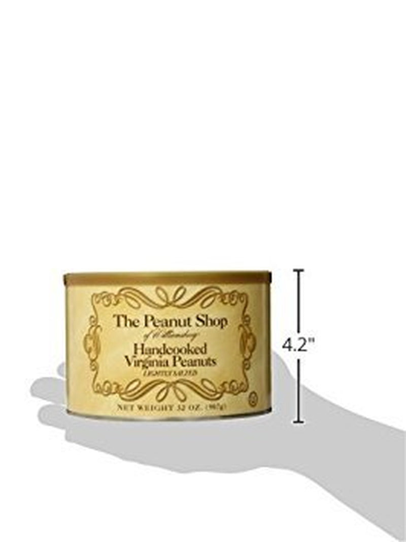 The Peanut Shop of Williamsburg Extra-Large Handcooked Lightly Salted Virginia Peanuts Williamsburg Peanuts Non-Gmo Kosher Gluten-Free No Preservatives - 32 Oz Tin