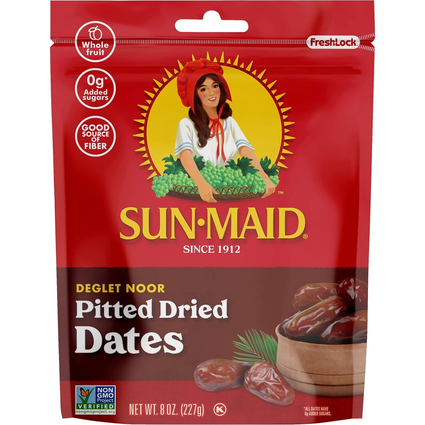 Sun-Maid Deglet Noor Pitted Dried Dates - (4 Pack) 8 Oz Resealable Bag - Pitted Deglet Noor Dates Dried Fruit Snack for Lunches, Snacks, and Natural Sweeteners - Big Mart USA
