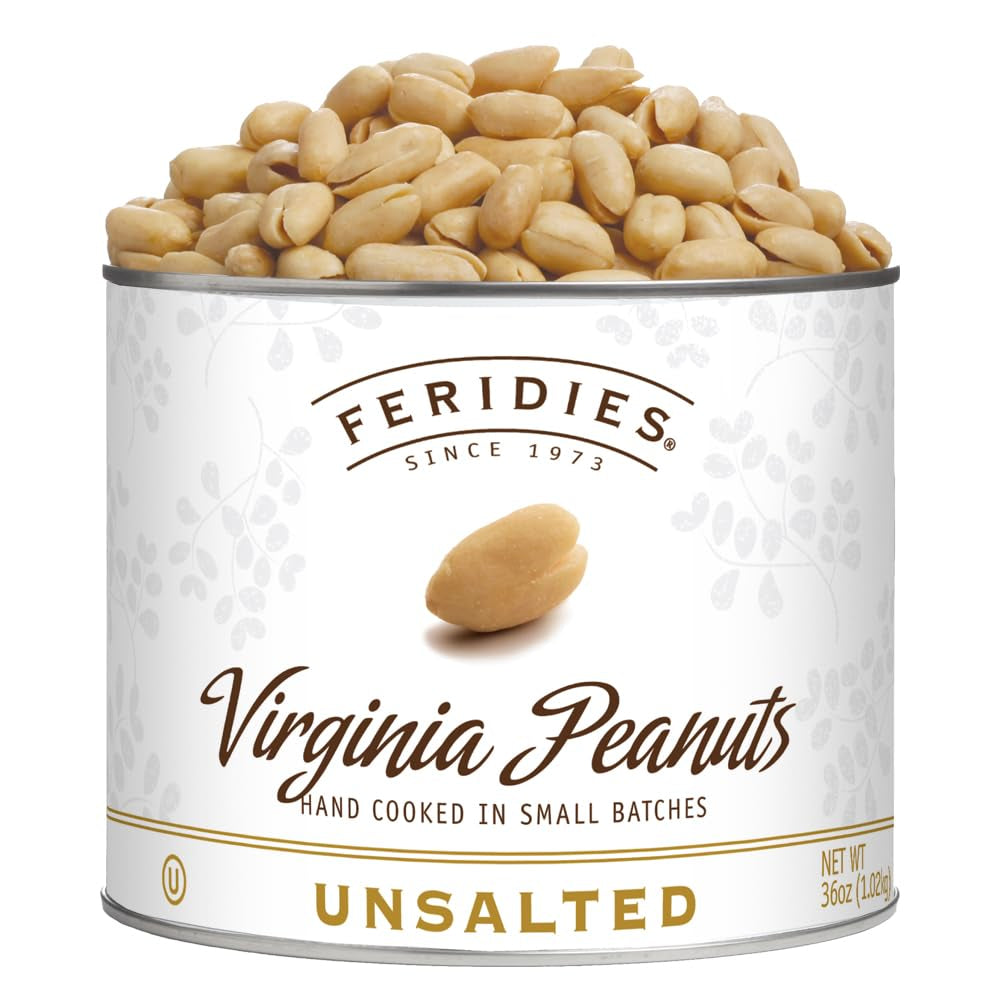 FERIDIES Extra Large Gourmet Virginia Salted Peanuts, Cooked in Pure Peanut Oil, No Preservatives, Non-Gmo, Kosher Certified - 36 Oz Tin - Big Mart USA