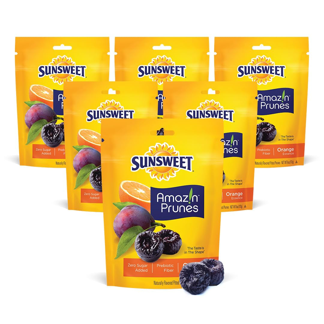 Sunsweet Amazin' Pitted Prunes - Dried Prunes Pitted Unsweetened - Gluten Free, Vegan, Low Fat - Fiber & Minerals - 8 Oz Pouches X 3 Pack - Big Mart USA