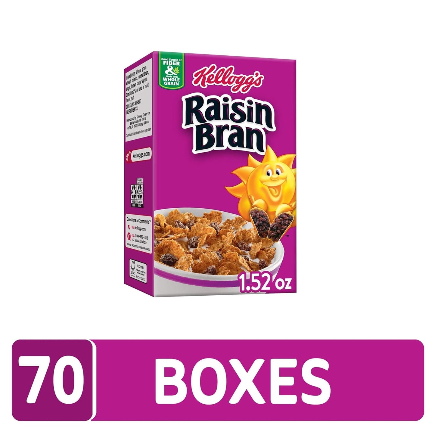 Kellogg's Original Raisin Bran Breakfast Cereal, 1.52 oz (70 Count) - Big Mart USA