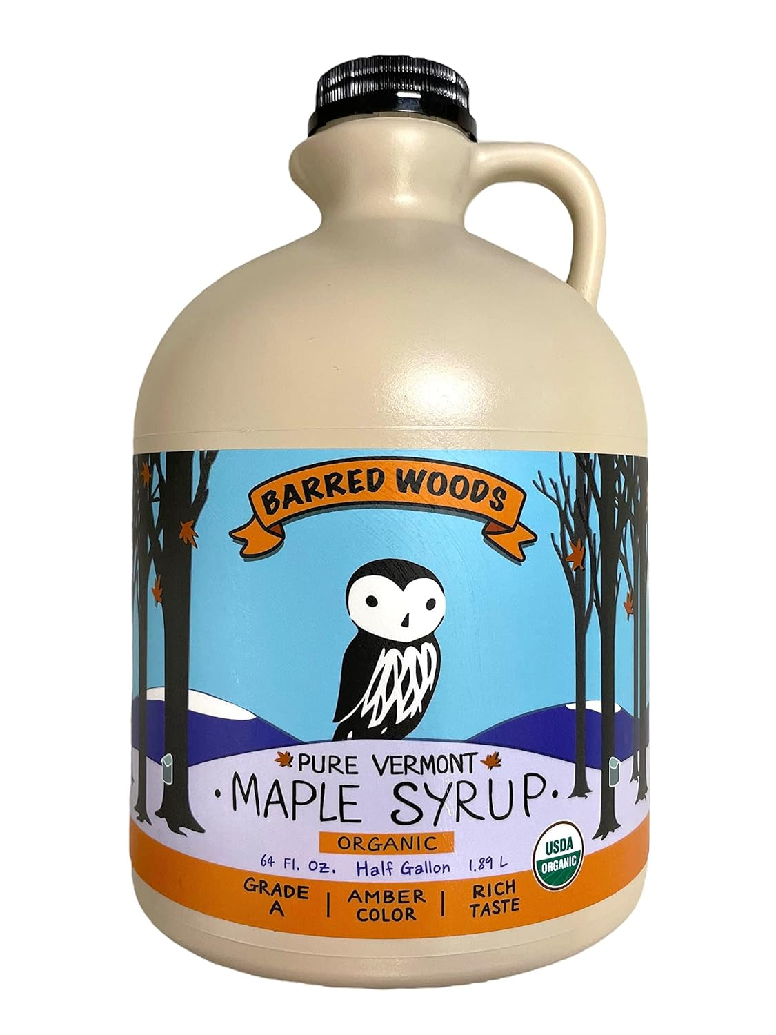 Organic Vermont Maple Syrup - Pure and All Natural - One Pint Jug (16 Oz) - Grade a Amber Rich - from Barred Woods Maple