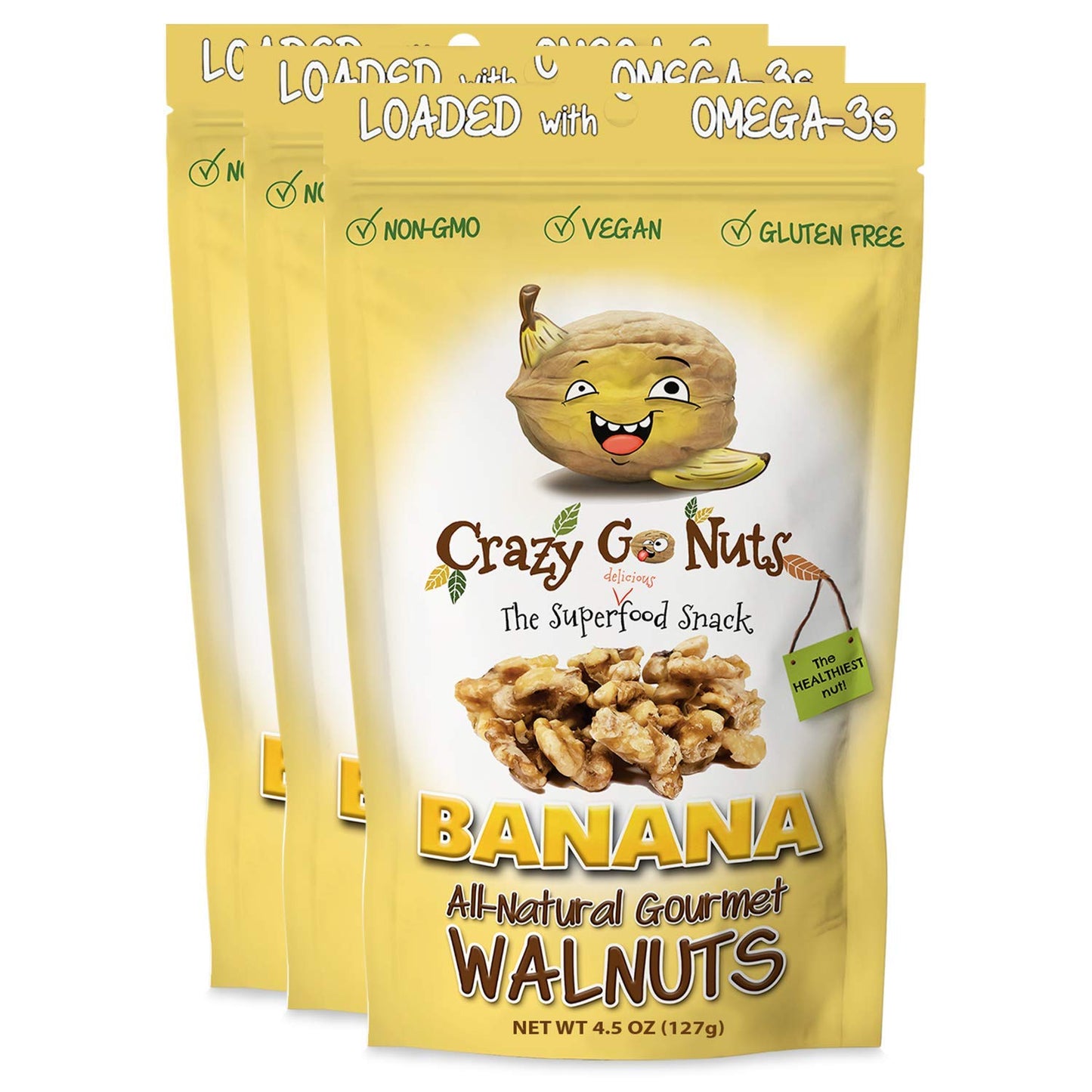 Crazy Go Nuts Walnuts - Maple, 4.5 Oz (3-Pack) - Healthy Snacks, Vegan, Low Carb, Gluten Free, Superfood - Natural, Non-Gmo, ALA, Omega 3 Fatty Acids, Good Fats, and Antioxidants - Big Mart USA