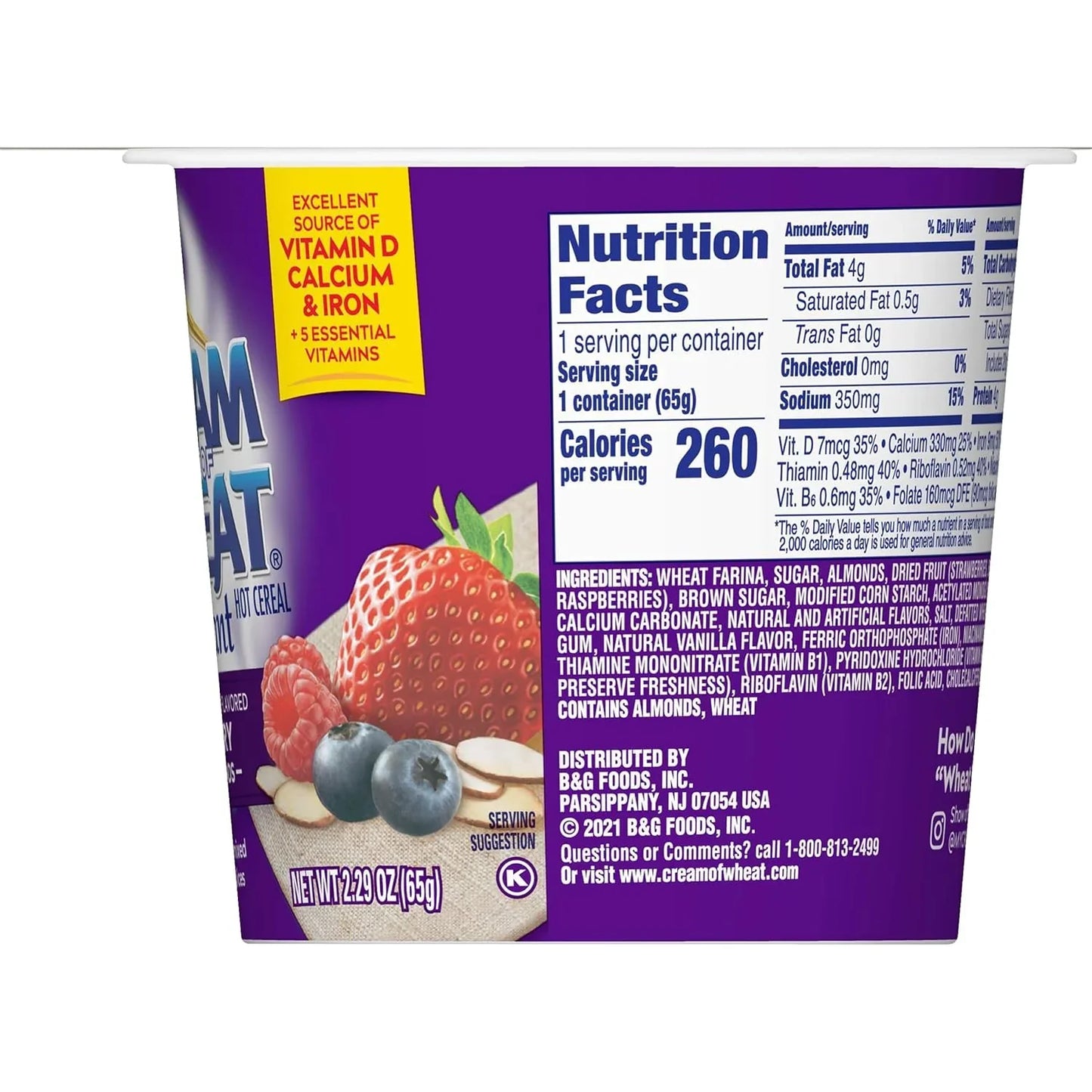 Cream of Wheat Instant Hot Cereal To-Go Cups, Mixed Berry with Almonds, 2.29 Ounce (Pack of 6) - Big Mart USA