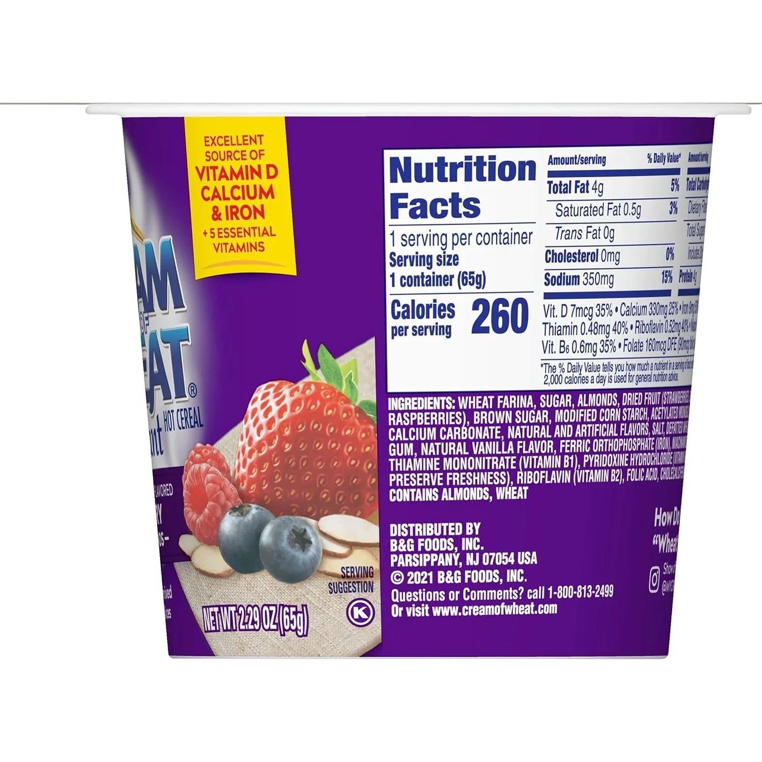 Cream of Wheat Instant Hot Cereal To-Go Cups, Mixed Berry with Almonds, 2.29 Ounce (Pack of 6) - Big Mart USA