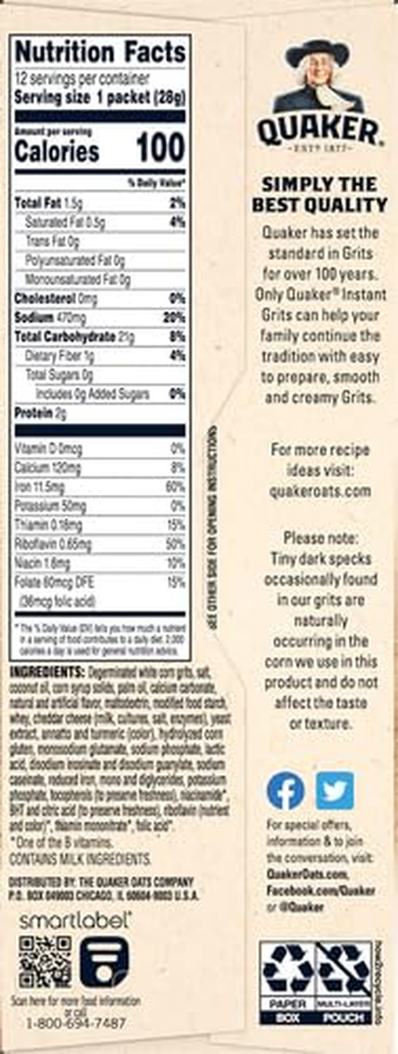 Quaker Instant Grits with Cheddar Cheese, 12 Count - Big Mart USA