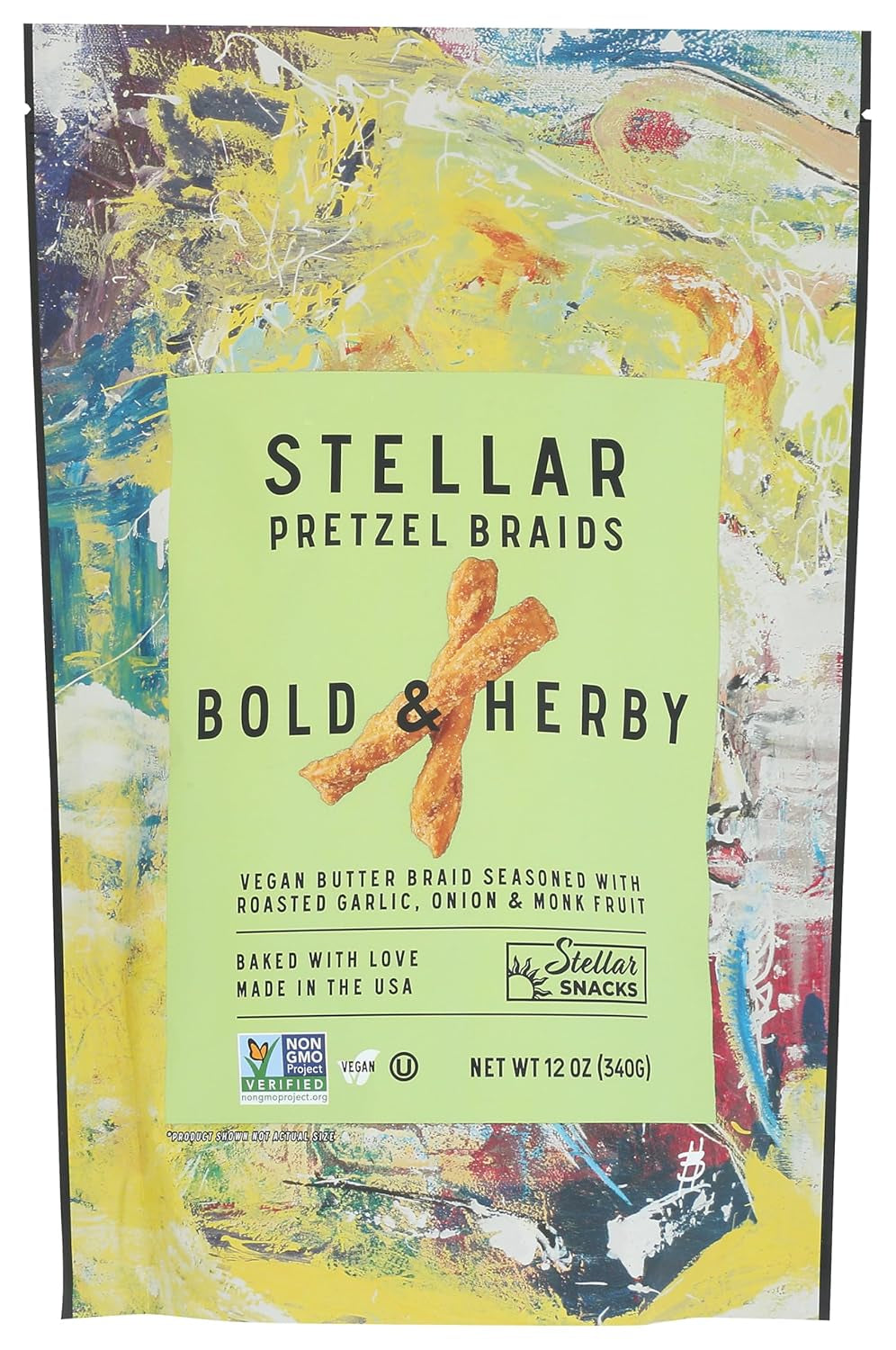 Stellar Snacks Pretzel Braids, Maui Monk, 12 OZ Large Bag - Vegan, Kosher, Non-Gmo Rods, Twists, Sticks - Big Mart USA