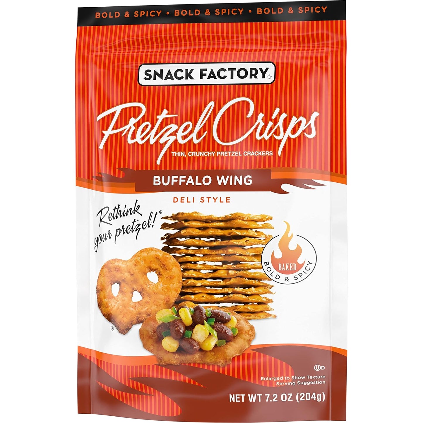 Snack Factory Buffalo Wing Pretzel Crisps, Non-Gmo, 7.2 OZ Resealable Bag