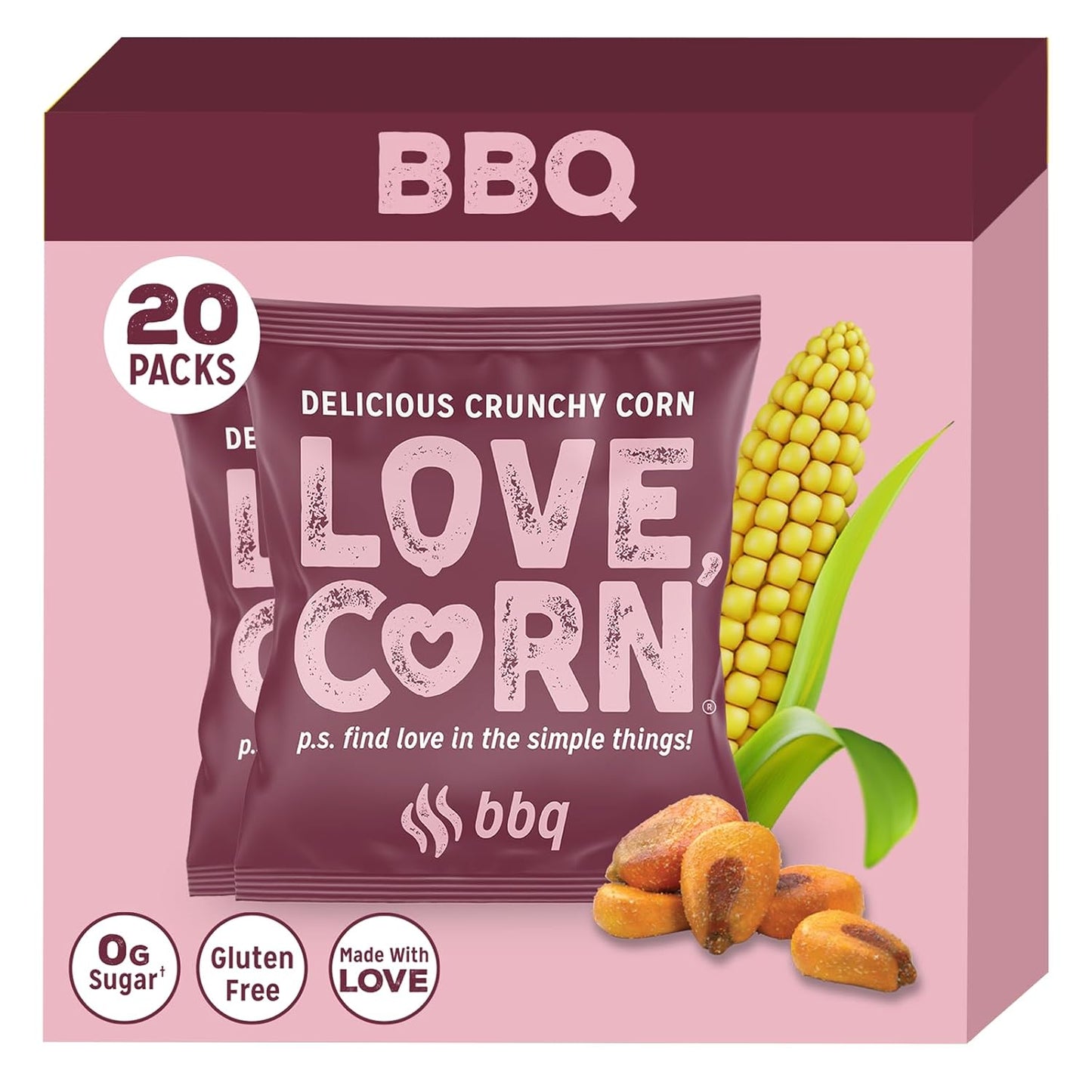 LOVE CORN Salt & Vinegar 0.7Oz X 20 Bags - Delicious Crunchy Corn - Healthy Family Snacks - Gluten Free, Kosher, NON-GMO - Alternative for Chips, Nuts, Crackers & Pretzels - Perfect for Charcuterie Boards - Big Mart USA