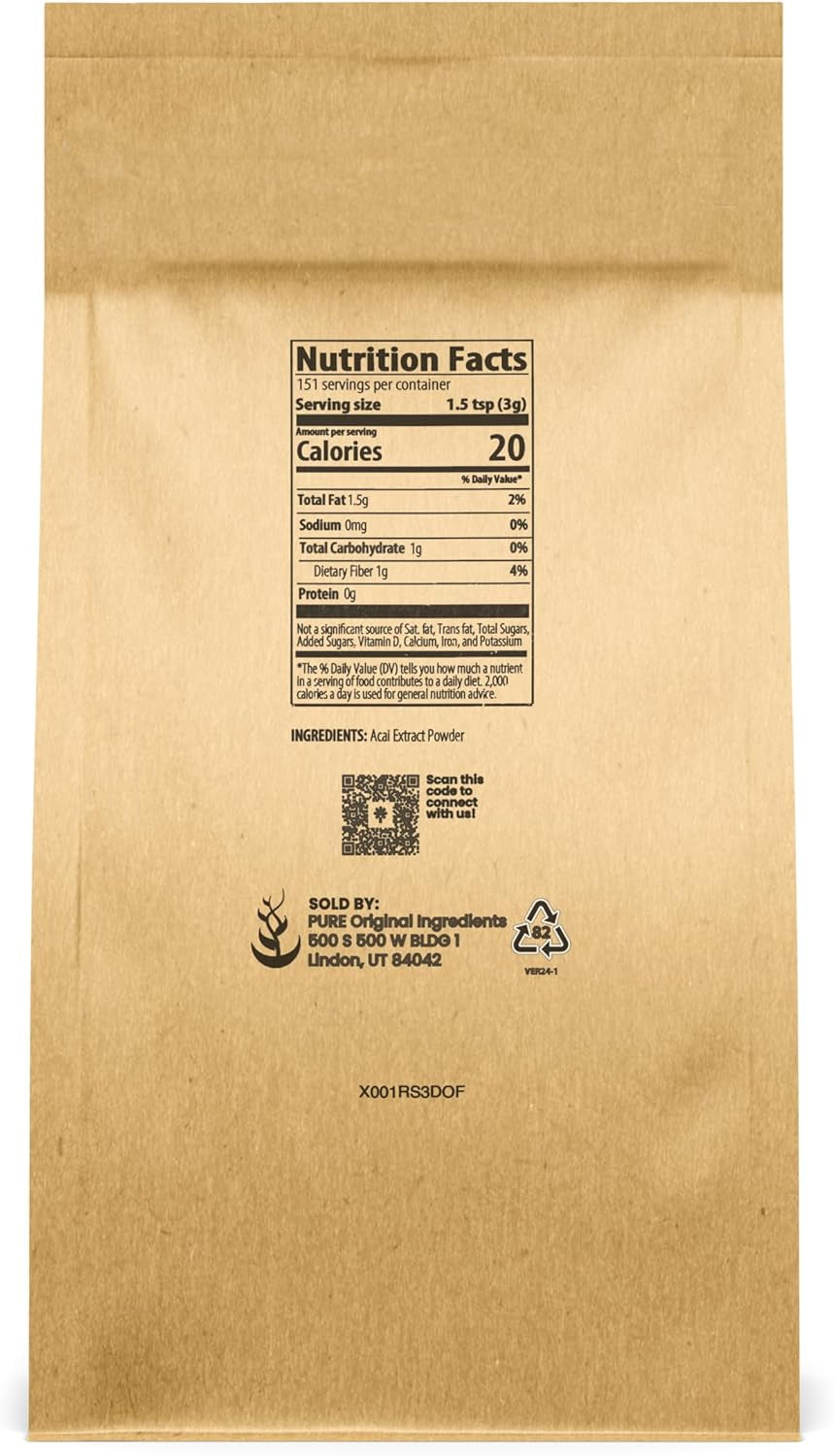 PURE ORIGINAL INGREDIENTS Acai Powder (1 Lb) Superfood, Vegan, Non GMO