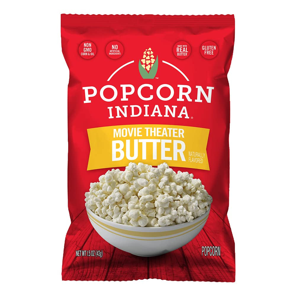 Popcorn Indiana Movie Theater Butter Popcorn (3 Oz Bags – 6 Pack) Pre-Popped Popcorn Made with Real Butter, Gluten Free, No Artificial Flavors, Perfect for Movie Nights or after School Snacks - Big Mart USA