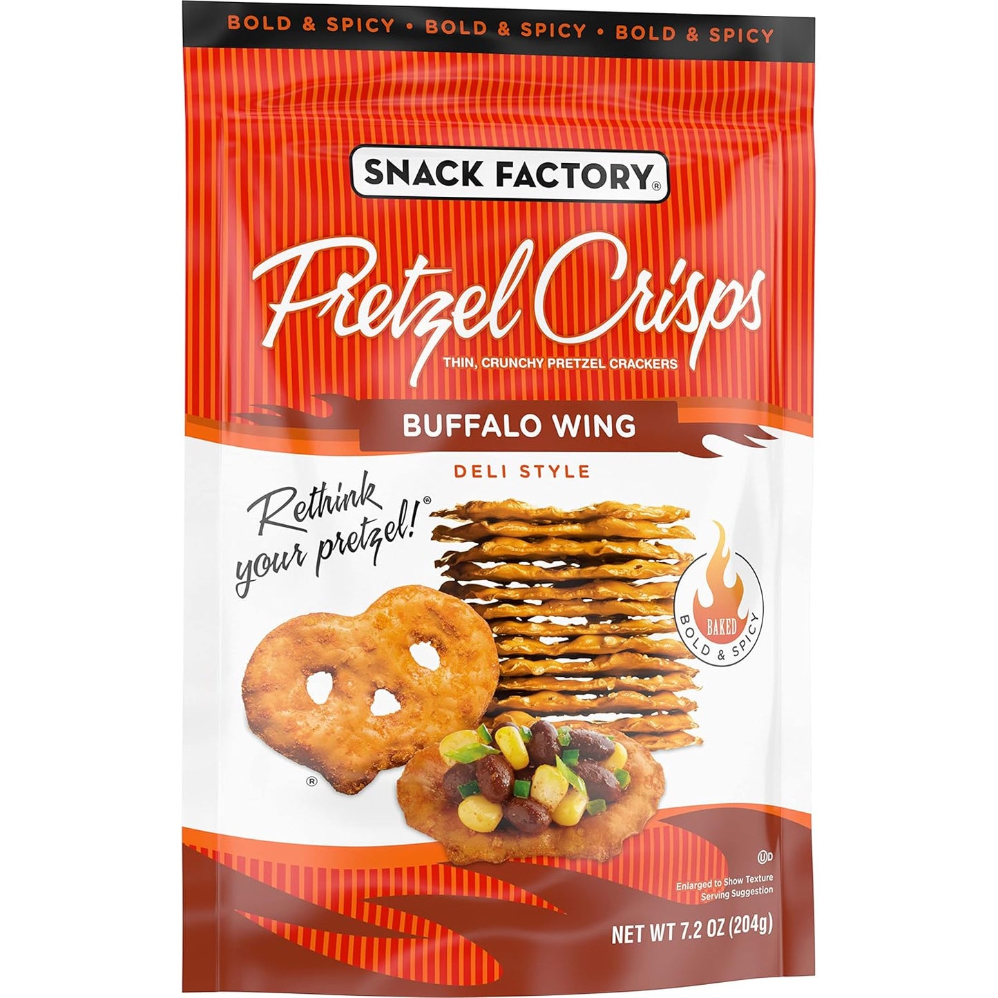 Snack Factory Buffalo Wing Pretzel Crisps, Non-Gmo, 7.2 OZ Resealable Bag