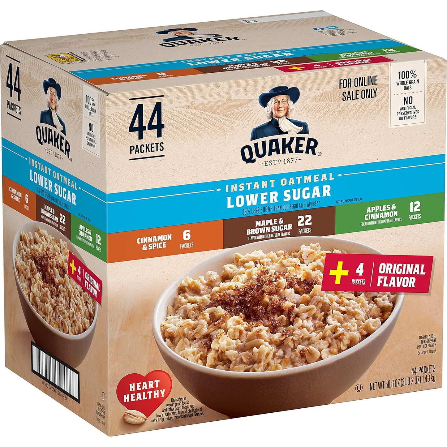 Quaker Instant Oatmeal, 4 Flavor Variety Pack, Individual Packets, 48 Count