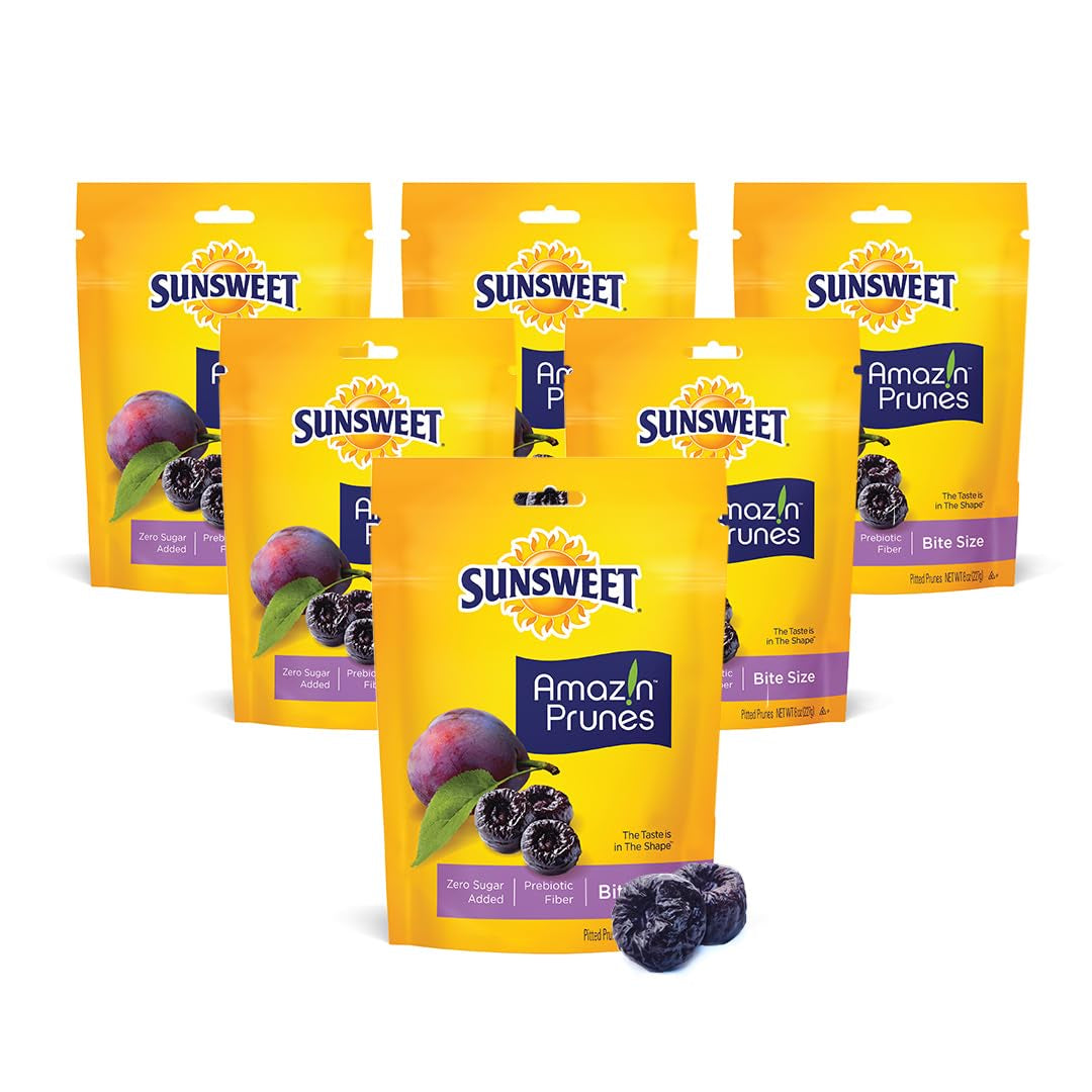 Sunsweet Amazin' Pitted Prunes - Dried Prunes Pitted Unsweetened - Gluten Free, Vegan, Low Fat - Fiber & Minerals - 8 Oz Pouches X 3 Pack - Big Mart USA