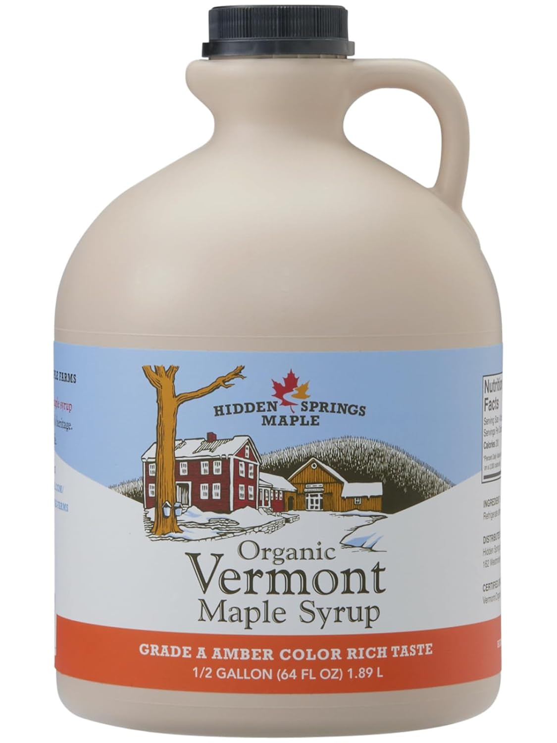 Hidden Springs Maple Organic Vermont Maple Syrup, Grade a Dark Robust (Formerly Grade B), 32 Ounce, 1 Quart, Family Farms, Bpa-Free Jug