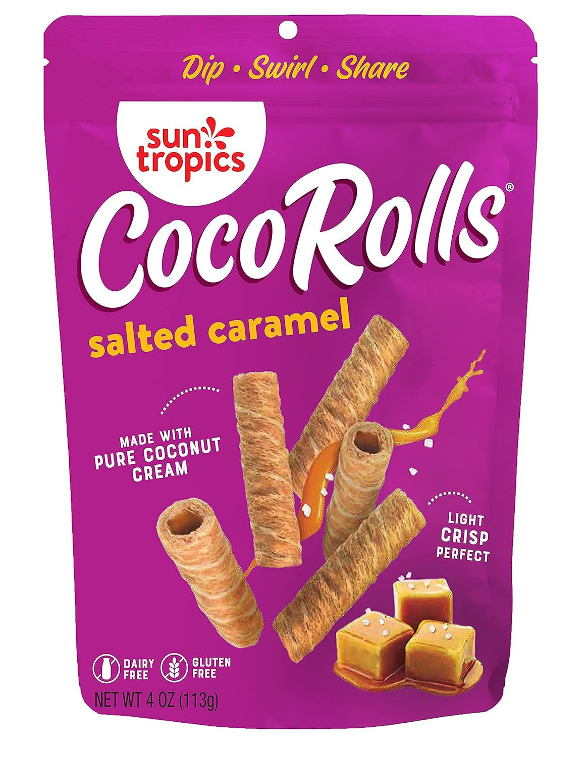 Sun Tropics Cocorolls Variety Pack- 6 Count (4 Oz Each) | Crisp Rolled Wafer Cookies, Coconut Rolls Made with Pure Coconut Cream | Gluten Free & Dairy Free Coconut Wafer Snack - Big Mart USA