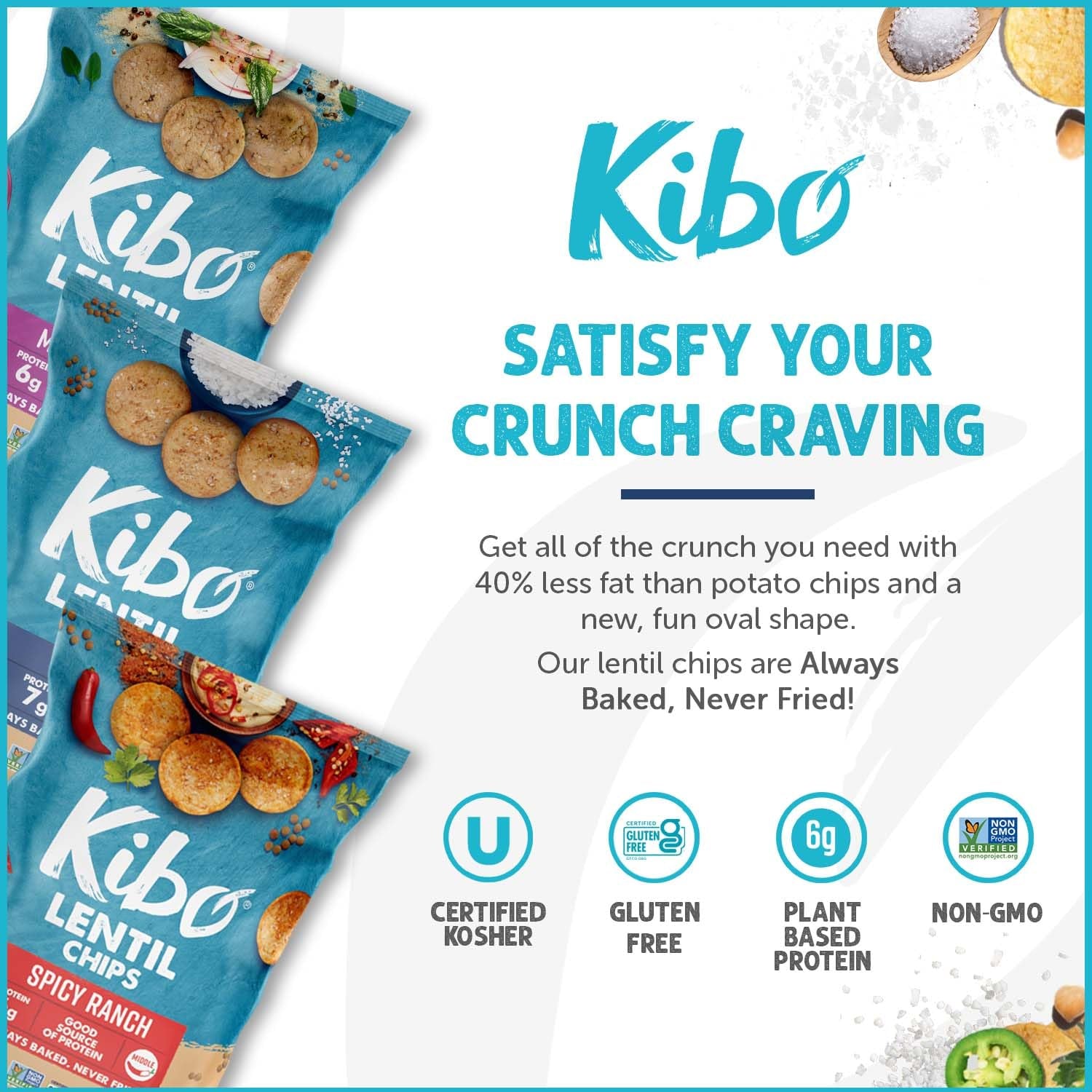 Kibo Lentil Chips Variety Pack - Gluten-Free, Vegan, Non-Gmo, Plant-Based - Maui Onion, Sea Salt, Spicy Ranch, Made with Real Veggies - 28G, 12 Pack - Big Mart USA