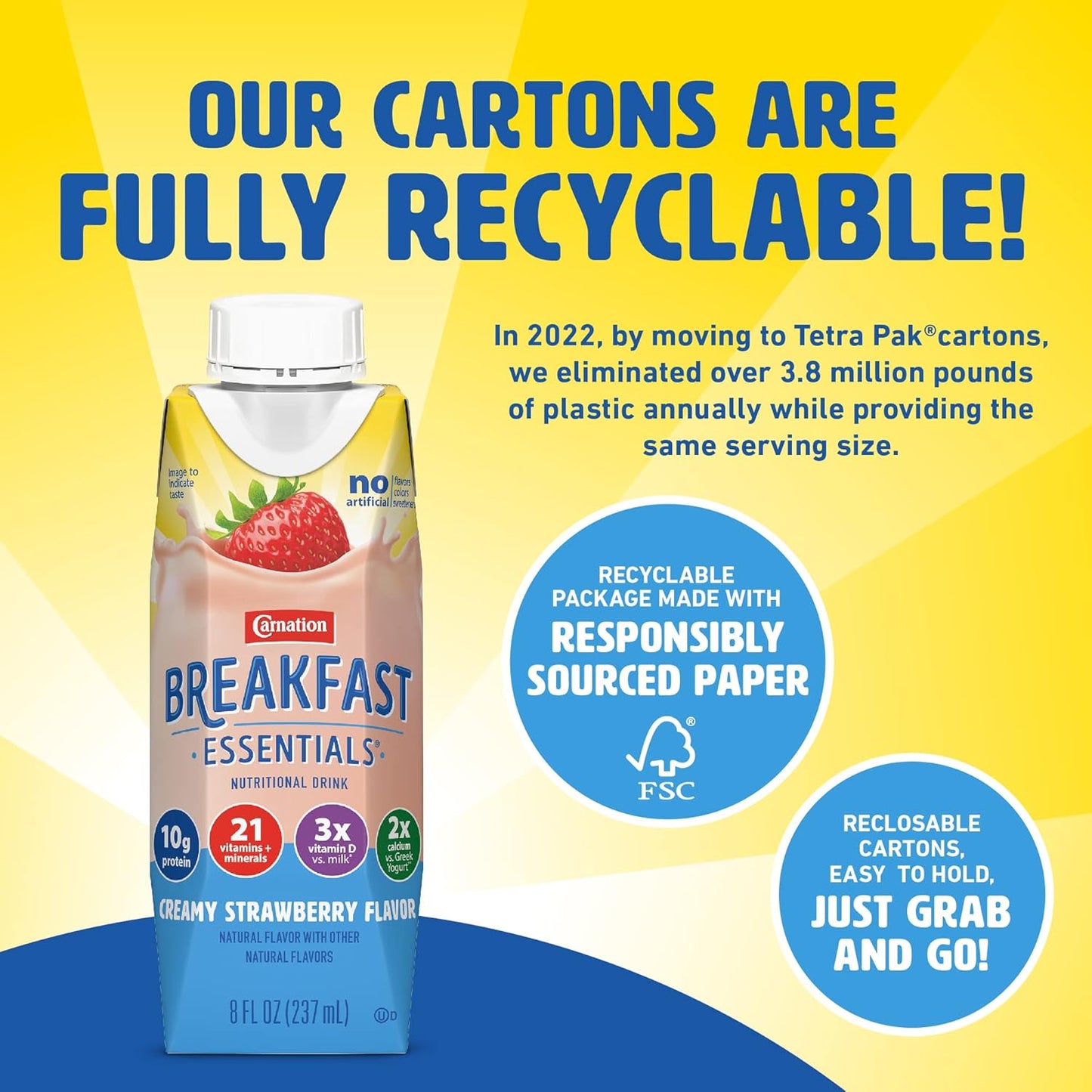 Carnation Breakfast Essentials Ready-To-Drink,Strawberry, 8 FL OZ Carton (Pack of 24) - Big Mart USA