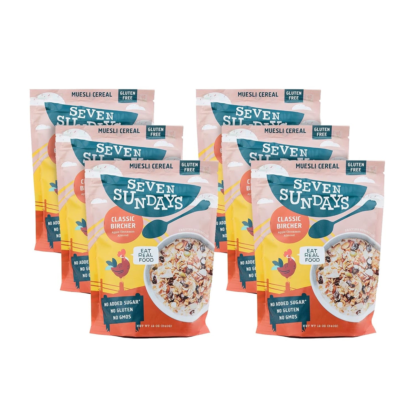Seven Sundays Classic Bircher Apple Cinnamon Almond Muesli Cereal - 12 Oz Pouch - Certified Gluten Free Muesli - Non GMO, No Refined Sugar and Kosher