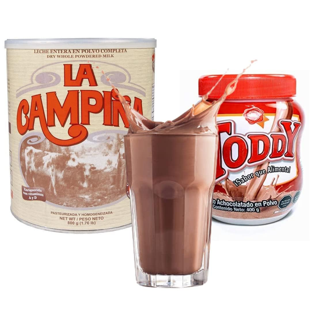 Toddy Chocolate - Leche La Campiña Venezuela Beverage Bundle, Powder Drink Mix Variety Pack Instant Powdered Milk and Chocolate Powder Drink Mix, Breakfast Shake with Vitamins and Proteins, Instant Hot and Cold Beverage for Kids & Adults - Big Mart USA