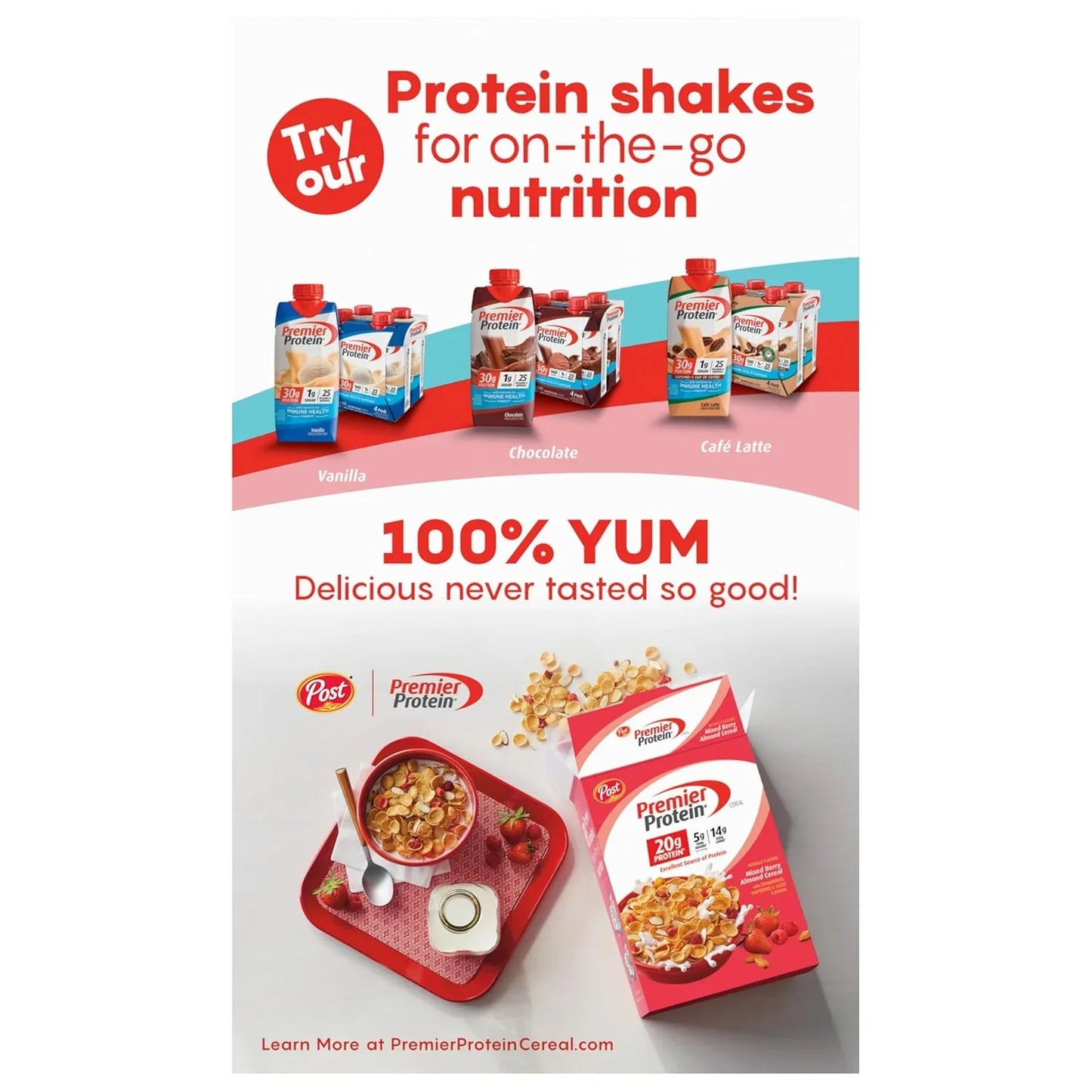 Post Premier Protein Chocolate Almond Cereal - Chocolatey Protein Flakes with Sliced Almonds, 20G of Protein per Serving, 9 OZ Box - Big Mart USA