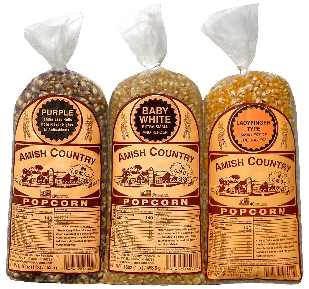 Amish Country Popcorn | 3-1 Lb Bags | Variety Set | Midnight Blue, Rainbow, & Medium Yellow Popcorn Kernels | Old Fashioned, Non-Gmo and Gluten Free (3-1 Lb Bags) - Big Mart USA