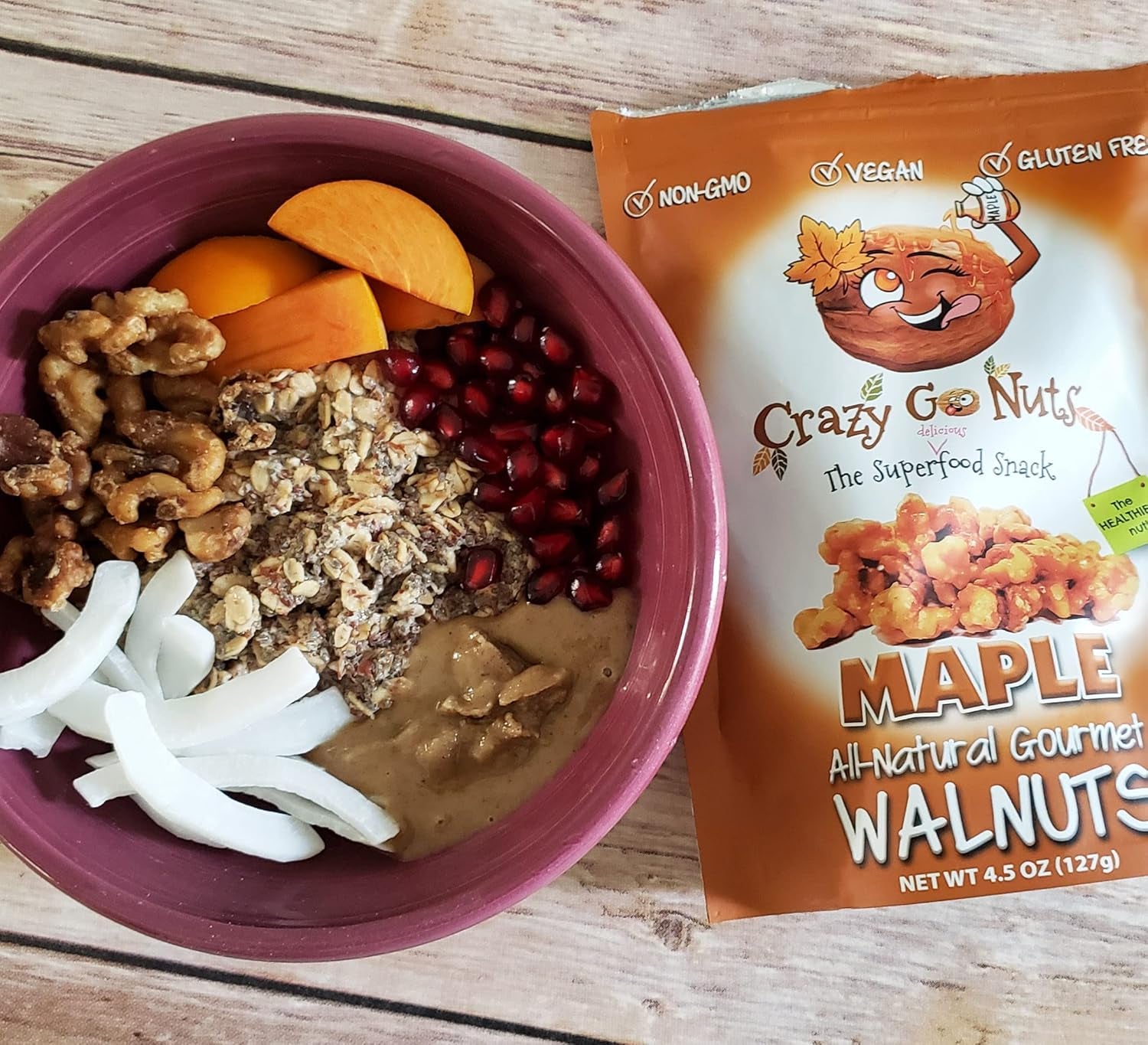 Crazy Go Nuts Walnuts - Maple, 4.5 Oz (3-Pack) - Healthy Snacks, Vegan, Low Carb, Gluten Free, Superfood - Natural, Non-Gmo, ALA, Omega 3 Fatty Acids, Good Fats, and Antioxidants - Big Mart USA