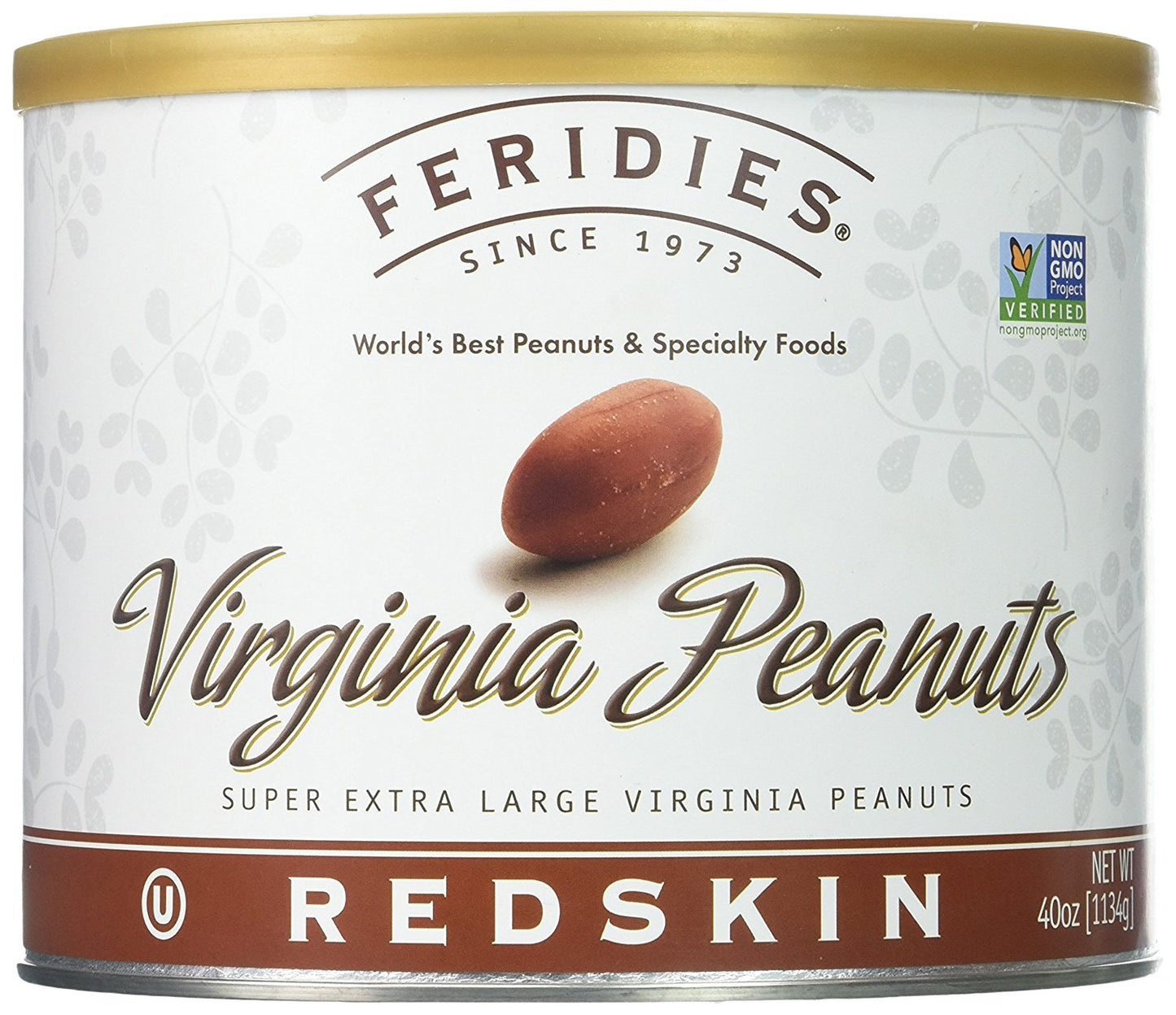 FERIDIES Extra Large Gourmet Virginia Salted Peanuts, Cooked in Pure Peanut Oil, No Preservatives, Non-Gmo, Kosher Certified - 36 Oz Tin - Big Mart USA