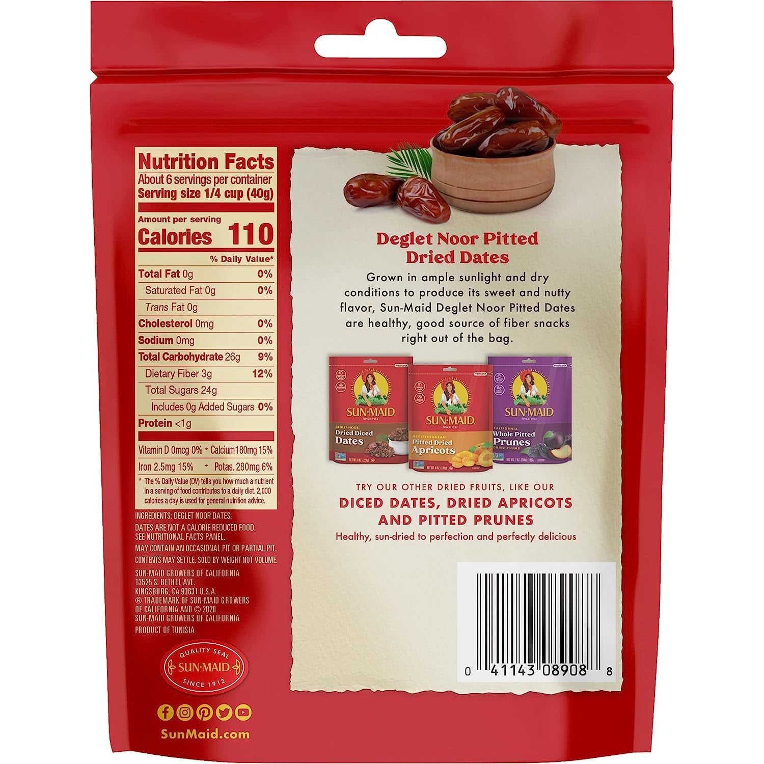 Sun-Maid Deglet Noor Pitted Dried Dates - (4 Pack) 8 Oz Resealable Bag - Pitted Deglet Noor Dates Dried Fruit Snack for Lunches, Snacks, and Natural Sweeteners - Big Mart USA