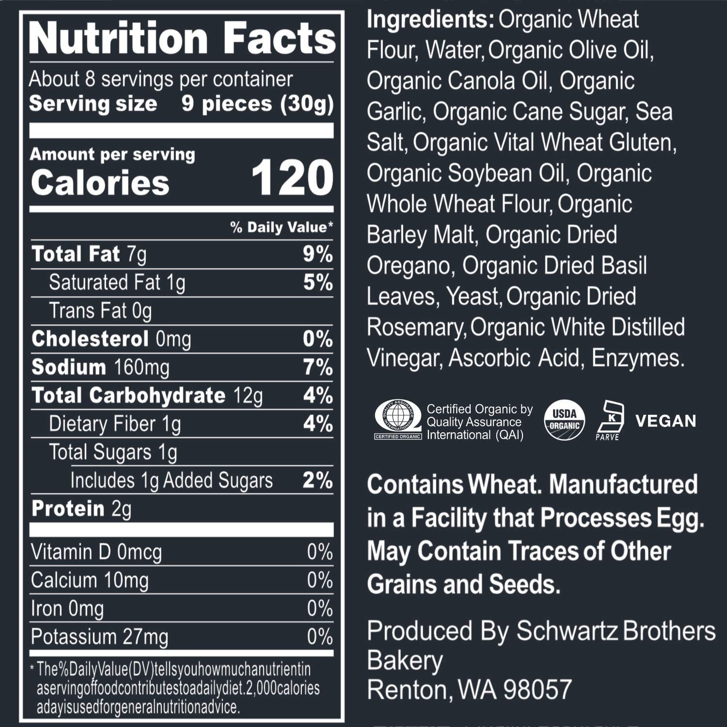 Garlic & Herb Bagel Chips NY Style Bagel Crisps. Organic, Vegan, Kosher. from the Artisans of Schwartz Brothers Bakery. Baked Fresh. Twice Baked. 8 Ounce Container. Great Snack. Delicious. Pack of 2. - Big Mart USA