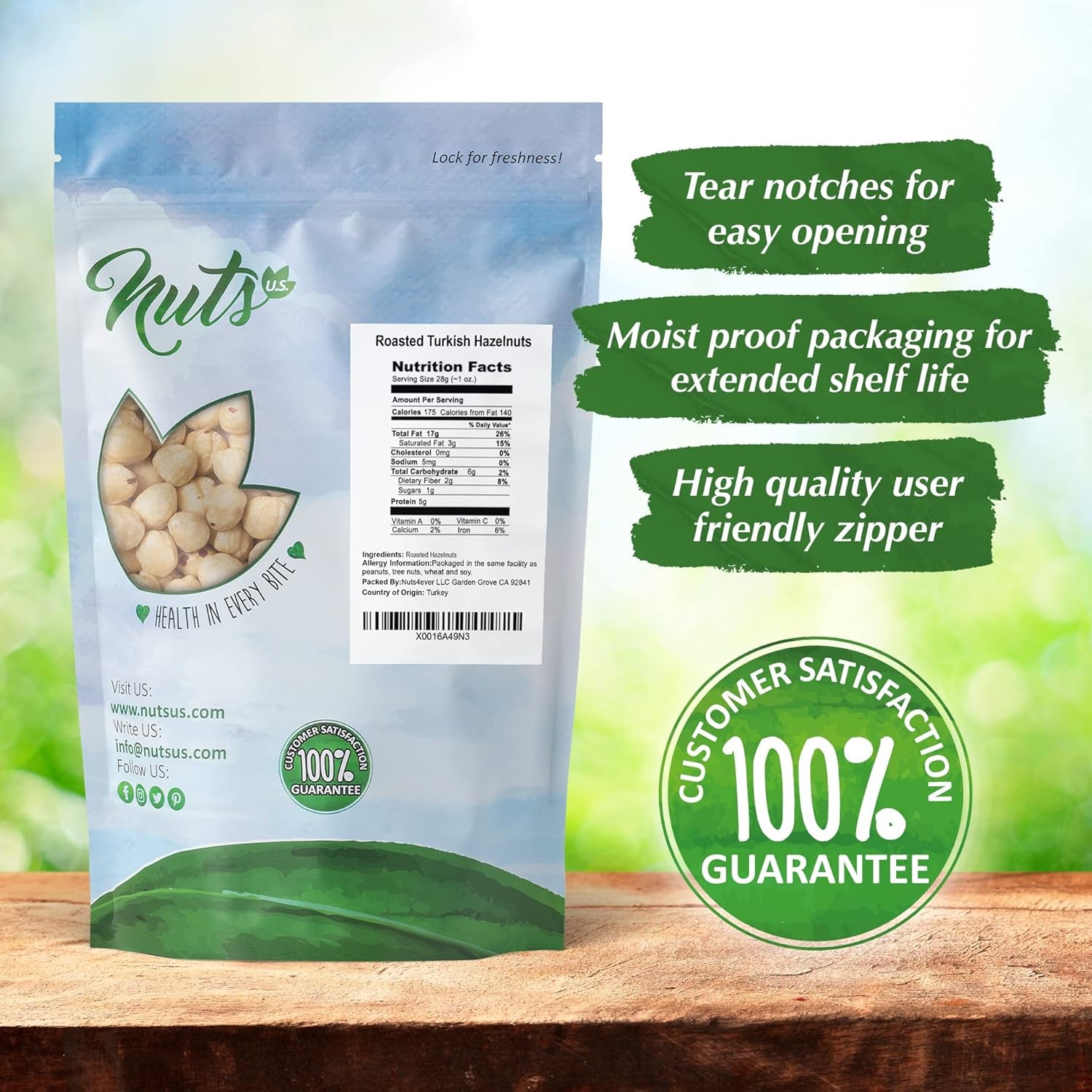 NUTS U.S. – Hazelnuts |Dry Roasted and Unsalted | Blanched and Whole Filberts | Non-Gmo and Gluten Free | No Additives Just Hazelnuts | Vegan and Keto Friendly | Bulk Hazelnuts in Resealable Bag (2 LBS) - Big Mart USA