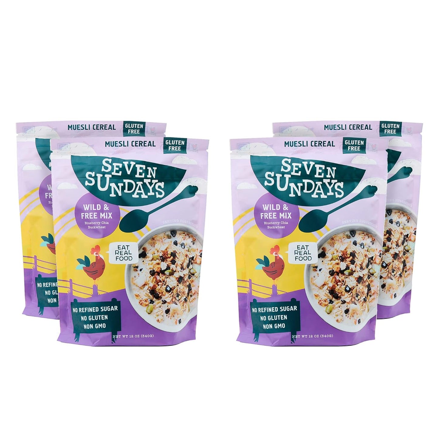 Seven Sundays Classic Bircher Apple Cinnamon Almond Muesli Cereal - 12 Oz Pouch - Certified Gluten Free Muesli - Non GMO, No Refined Sugar and Kosher