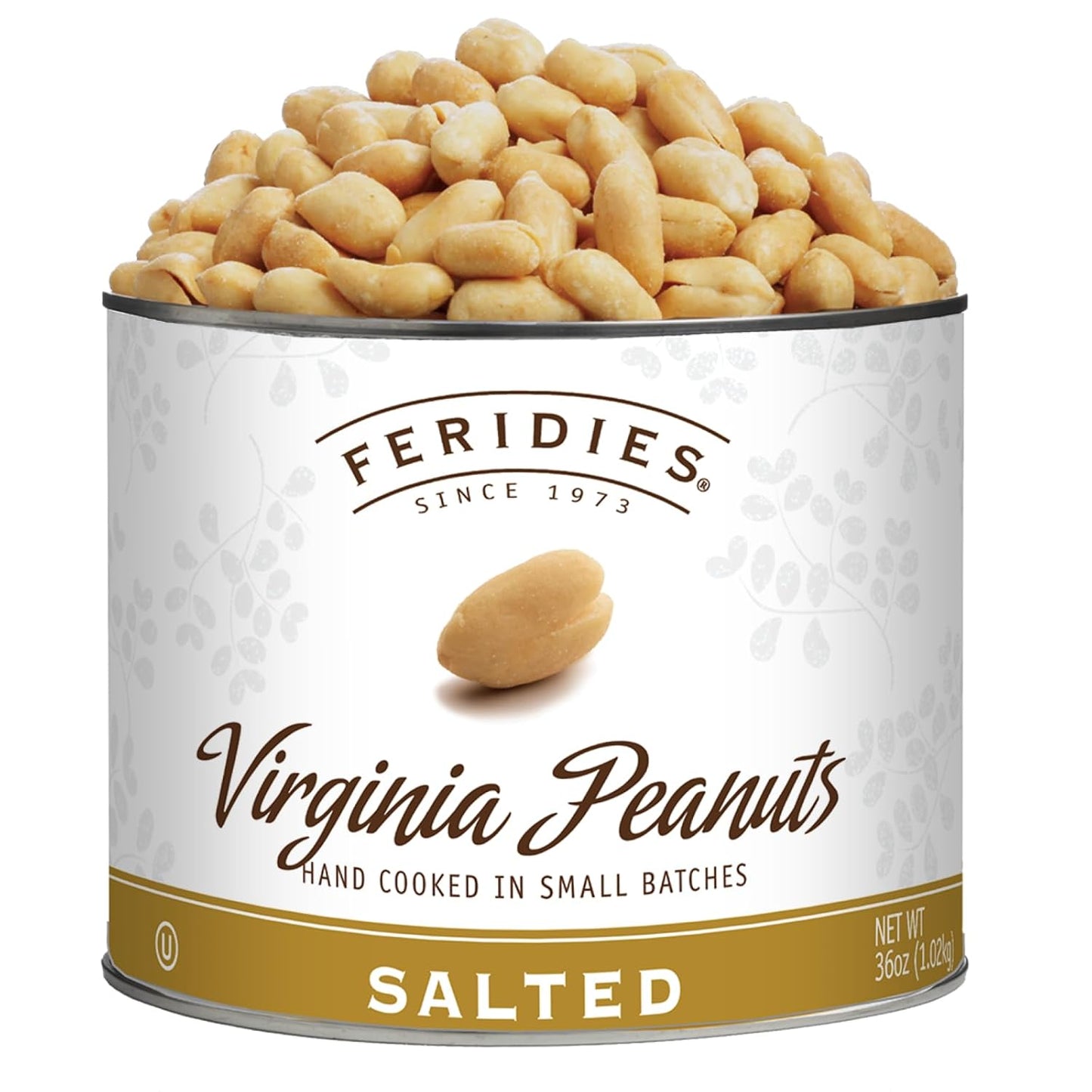 FERIDIES Extra Large Gourmet Virginia Salted Peanuts, Cooked in Pure Peanut Oil, No Preservatives, Non-Gmo, Kosher Certified - 36 Oz Tin - Big Mart USA