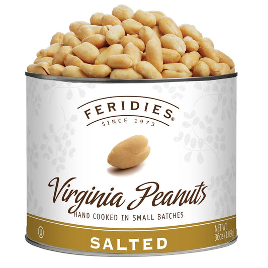FERIDIES Extra Large Gourmet Virginia Salted Peanuts, Cooked in Pure Peanut Oil, No Preservatives, Non-Gmo, Kosher Certified - 36 Oz Tin - Big Mart USA