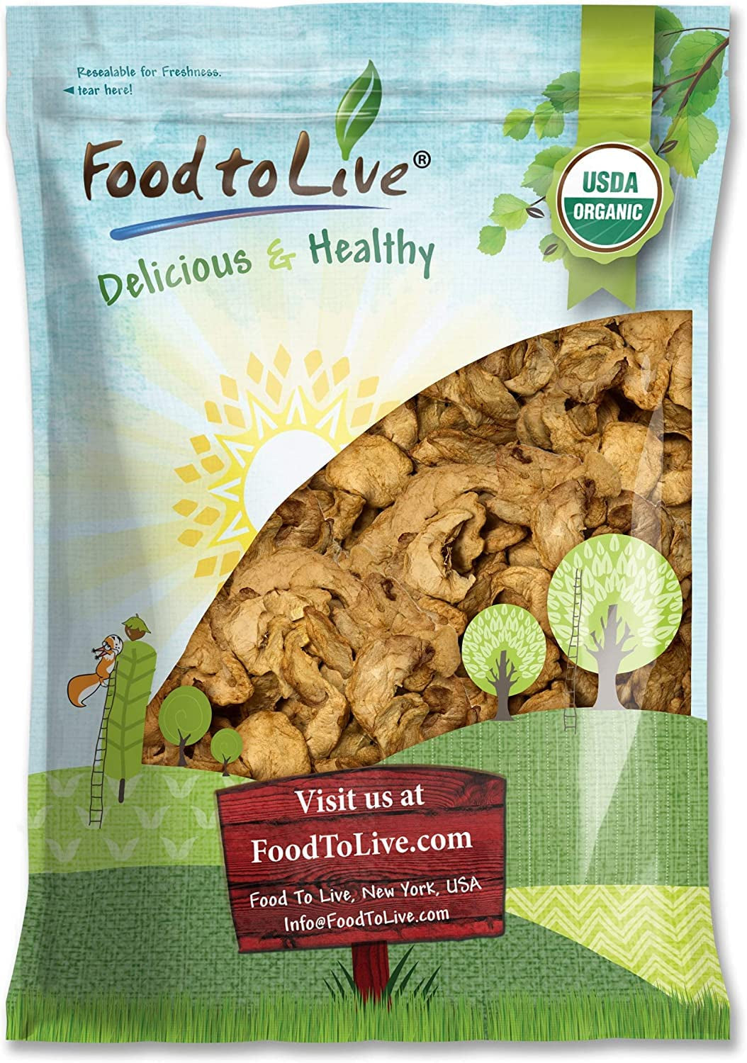 Food to Live Organic Dried Apple Rings, 8 Ounces – Non-Gmo, Kosher, Raw, Vegan, Unsulfured, Sirtfood, Bulk