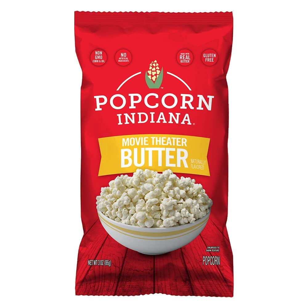 Popcorn Indiana Movie Theater Butter Popcorn (3 Oz Bags – 6 Pack) Pre-Popped Popcorn Made with Real Butter, Gluten Free, No Artificial Flavors, Perfect for Movie Nights or after School Snacks - Big Mart USA