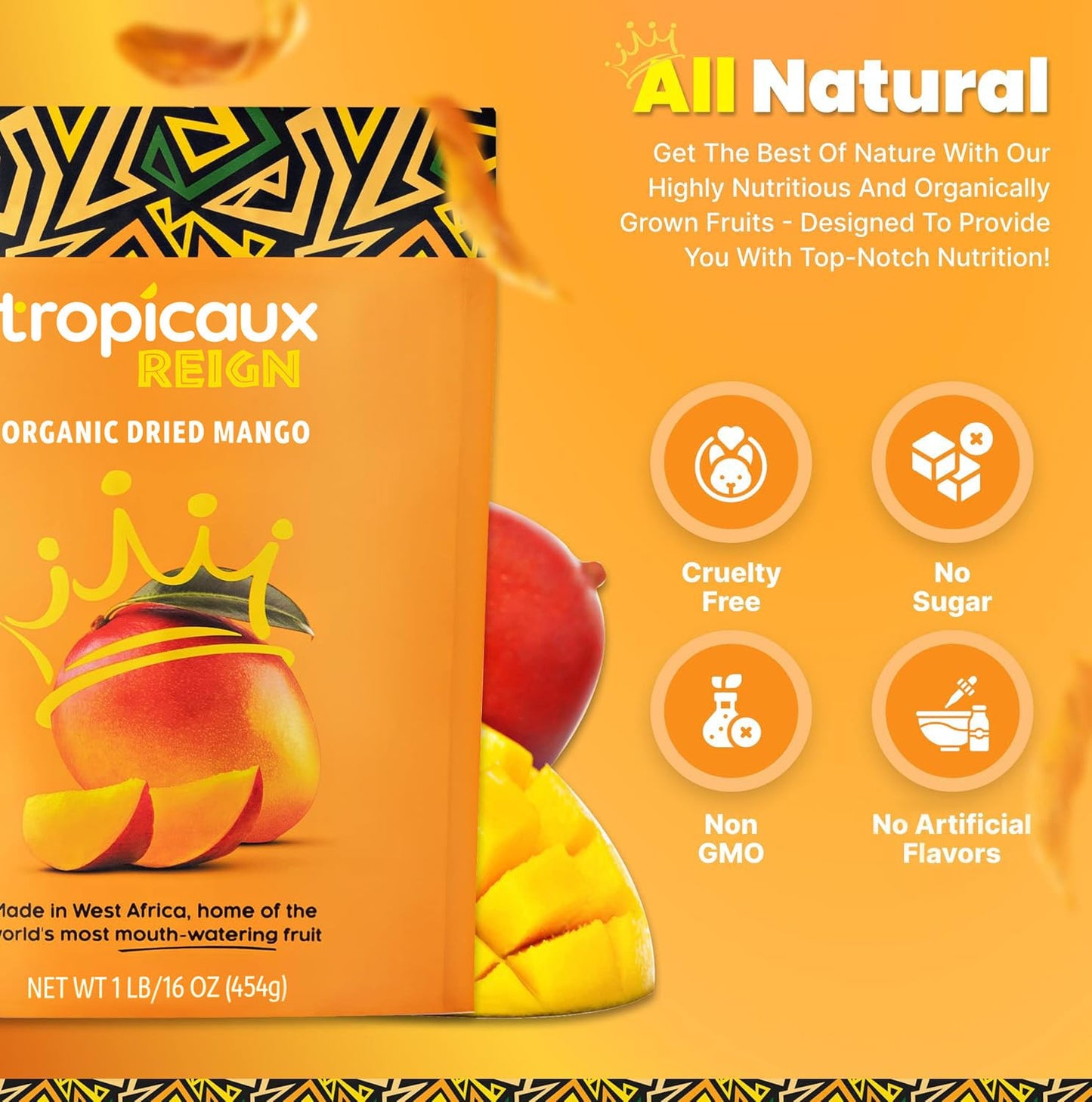 Organic Dried Mango Slices, No Sugar Added, 16Oz - All-Natural, Non-Gmo, Mouth-Watering Dried Mangoes - Preservative-Free, Nutritious & Delicious Snack for Kids and Adults by Tropicaux Reign - Big Mart USA
