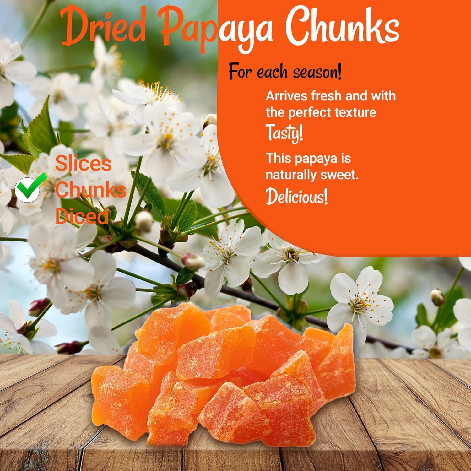 Oh! Nuts Dried Papaya Chunks - 2 Lb - Dried Fruit Chunks - Less Sugar Added - Dehydrated Fruit Bites - Packed in New York Zip-Seal Bag for Exceptional Freshness - Big Mart USA