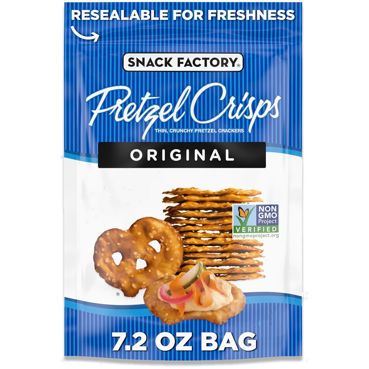Snack Factory Buffalo Wing Pretzel Crisps, Non-Gmo, 7.2 OZ Resealable Bag