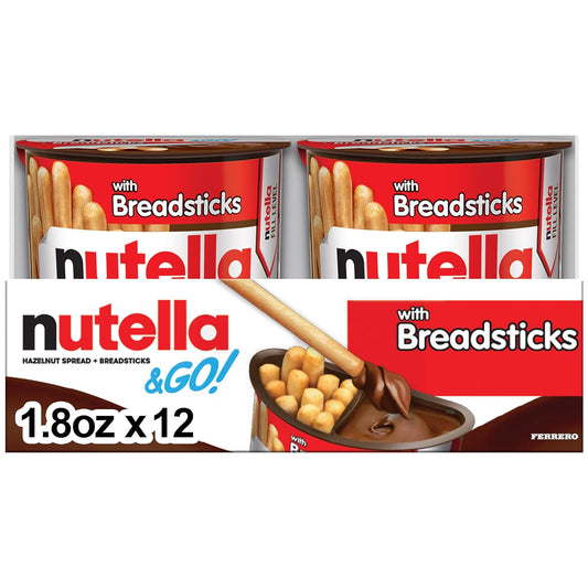 Nutella & GO! Bulk 12 Pack, Hazelnut and Cocoa Spread with Breadsticks, Stocking Stuffers, Snack Cups, 1.8 Oz Each - Big Mart USA