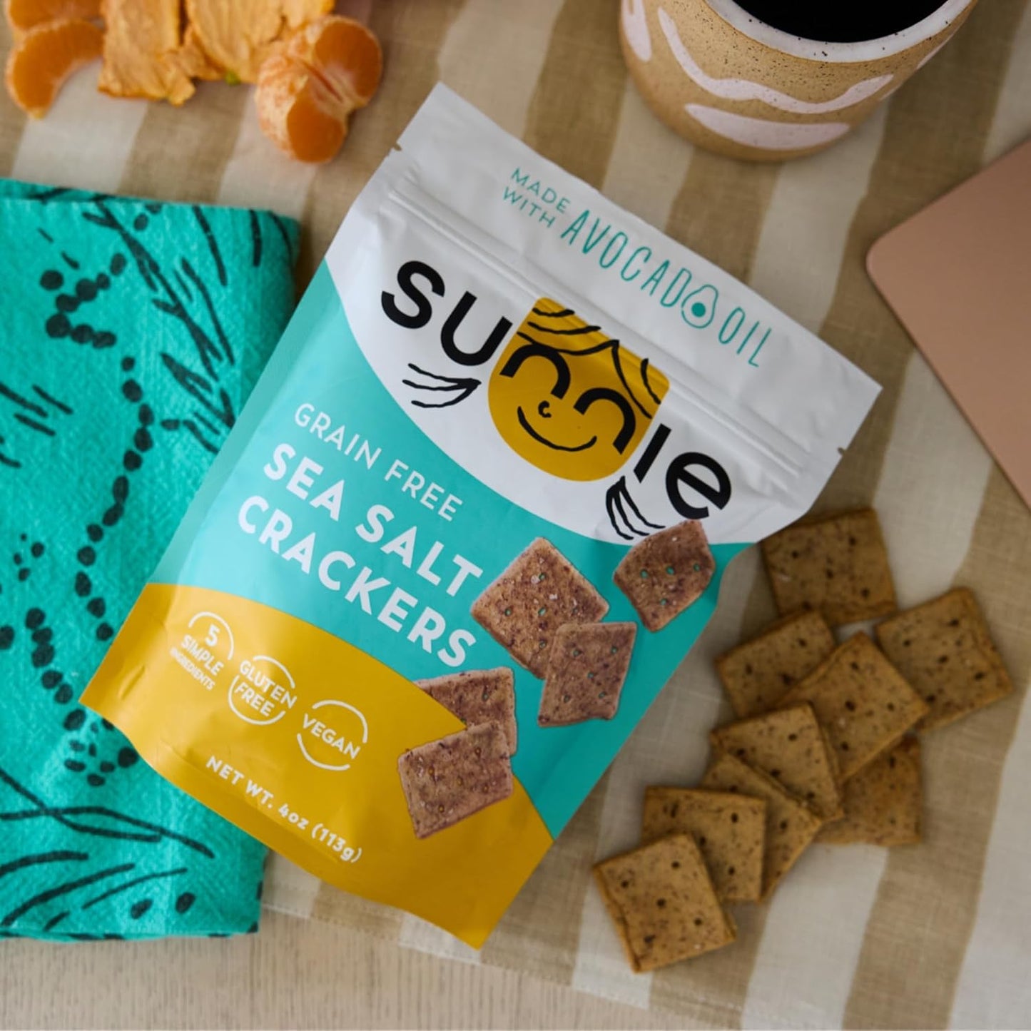 Sunnie Gluten Free Crackers - Healthy Grain Free Sea Salt Crackers, Snacks for Kids & Adults, Made with Avocado Oil, Only 5 Ingredients, Vegan Snack, Low Calorie (3 Oz - Pack of 3)