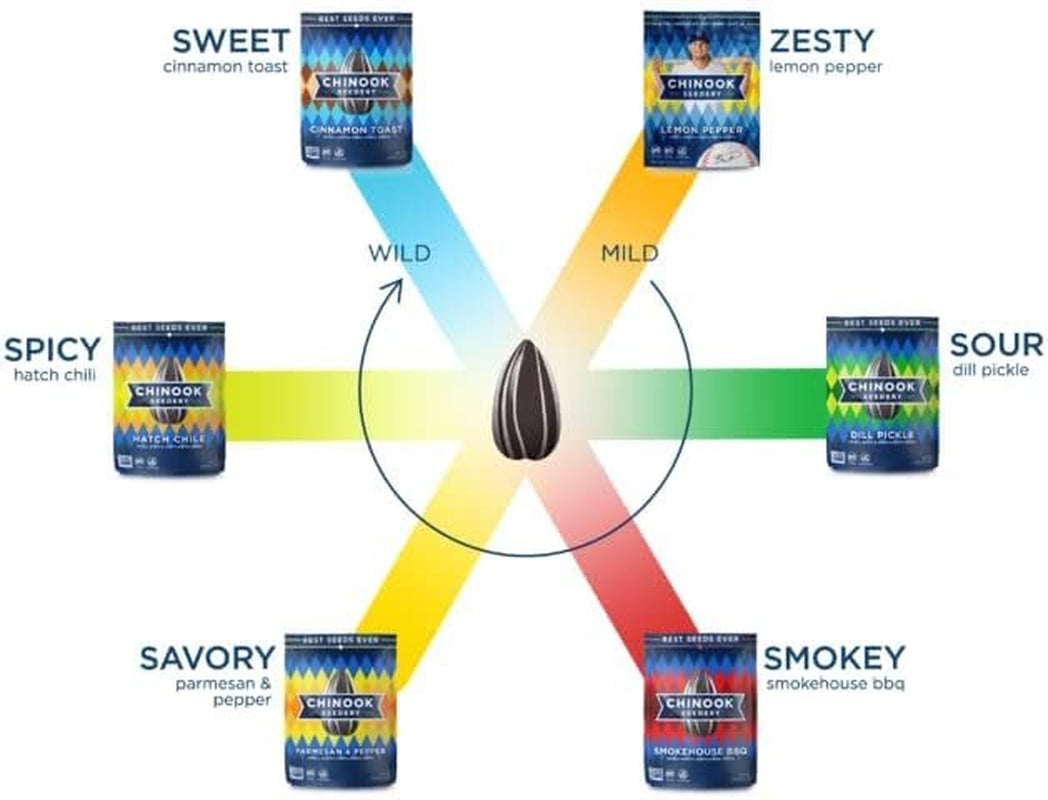 Chinook Seedery Roasted Jumbo Sunflower Seeds - Keto Snacks, Gluten-Free, Non-Gmo, 8 Flavor Variety Pack 4 Oz (12-Pack) - Big Mart USA