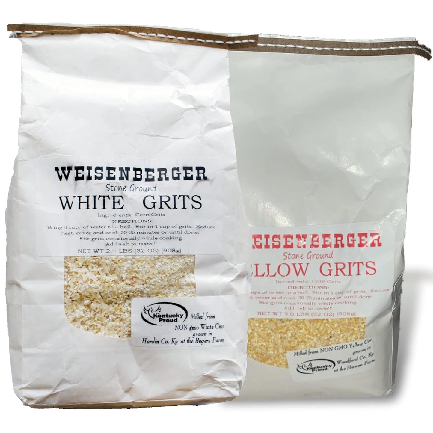 Weisenberger Stone Ground Grits, White- Authentic, Old Fashioned, Southern Style Corn Grits - Local Kentucky Proud Product - Non-Gmo, Coarse Ground - White, 2 Lb
